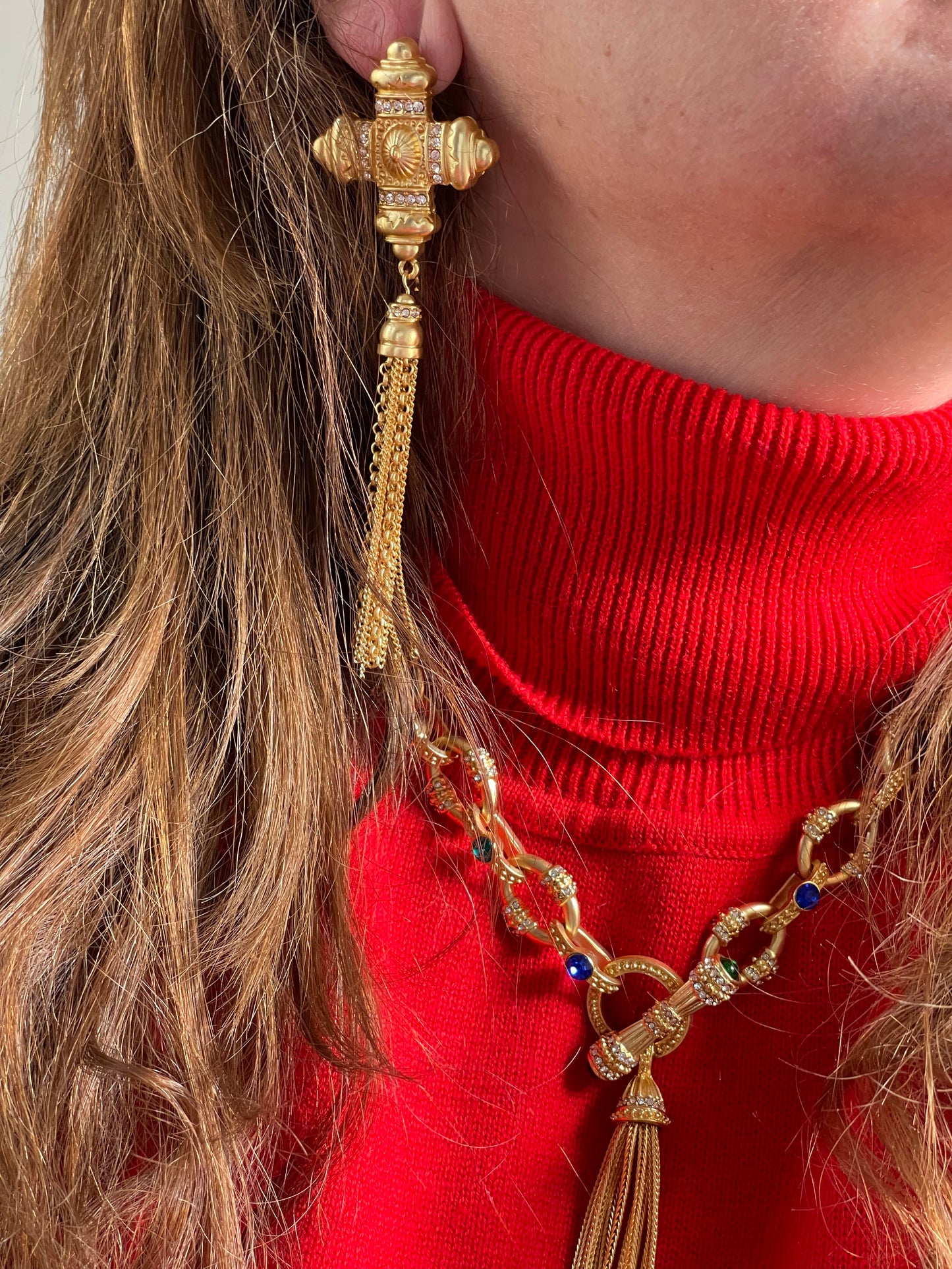 Gold Plated Necklace Multicolored Beads Haute Couture Style