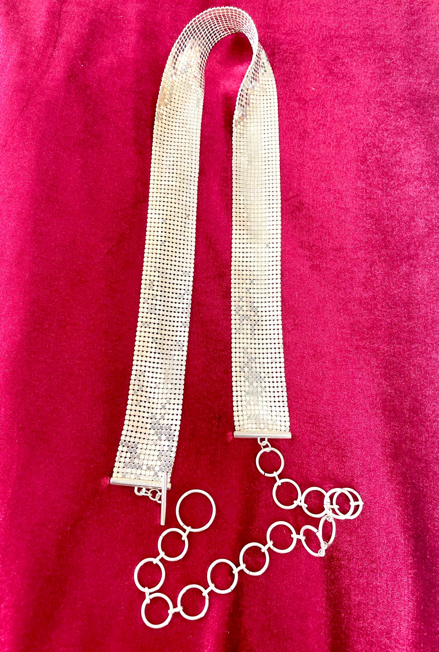 Vintage Paco Rabanne Mesh Pixel Silver Adjustable Belt – 70s Style – With Original Box