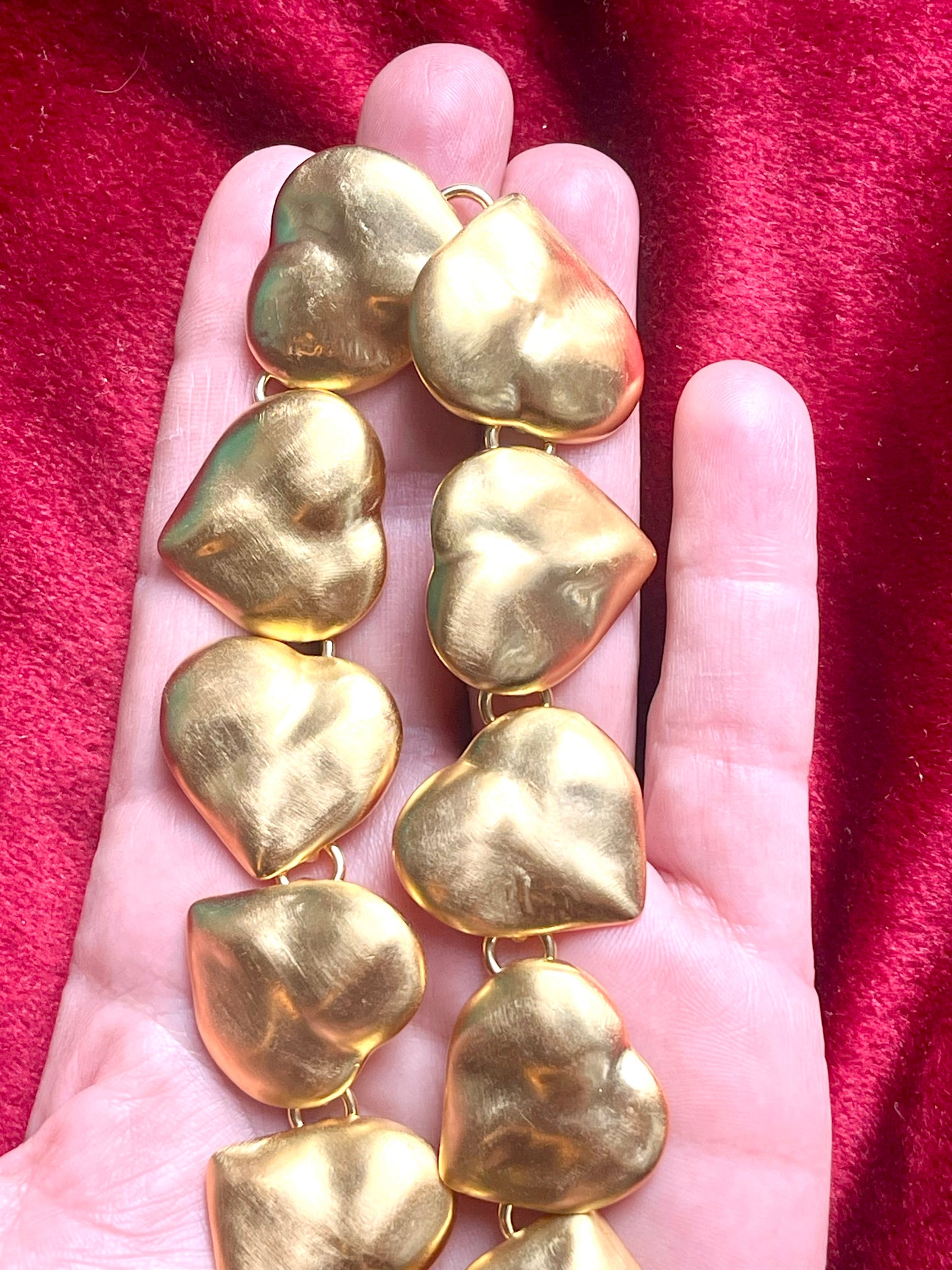 Vintage Yves Saint Laurent statement gold plated heart charms links necklace authentic 80’s