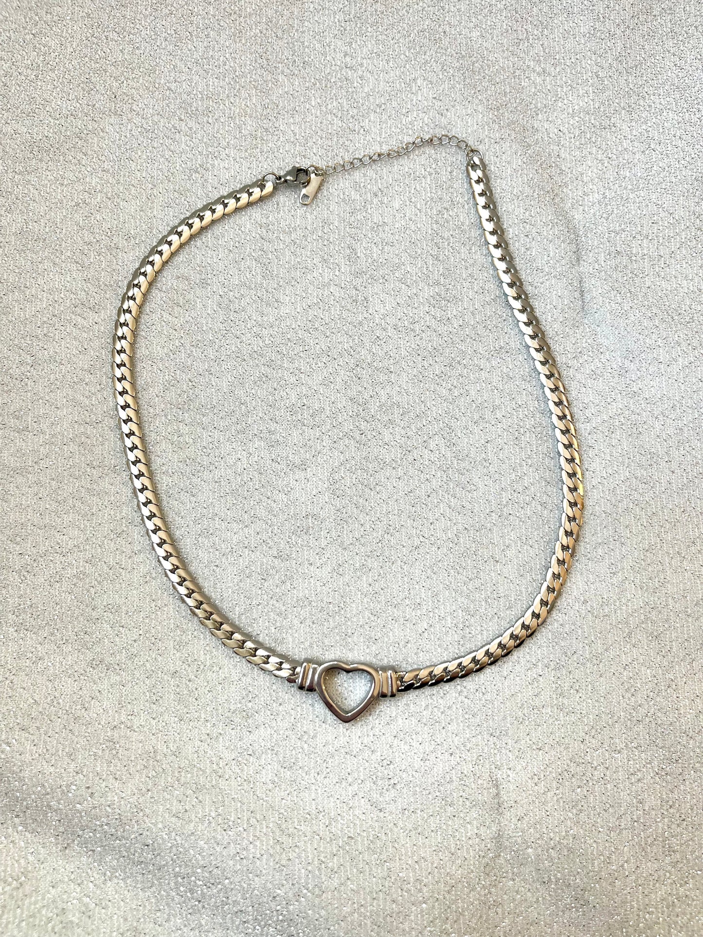 Silver Stainless Steel Heart Chain Necklace