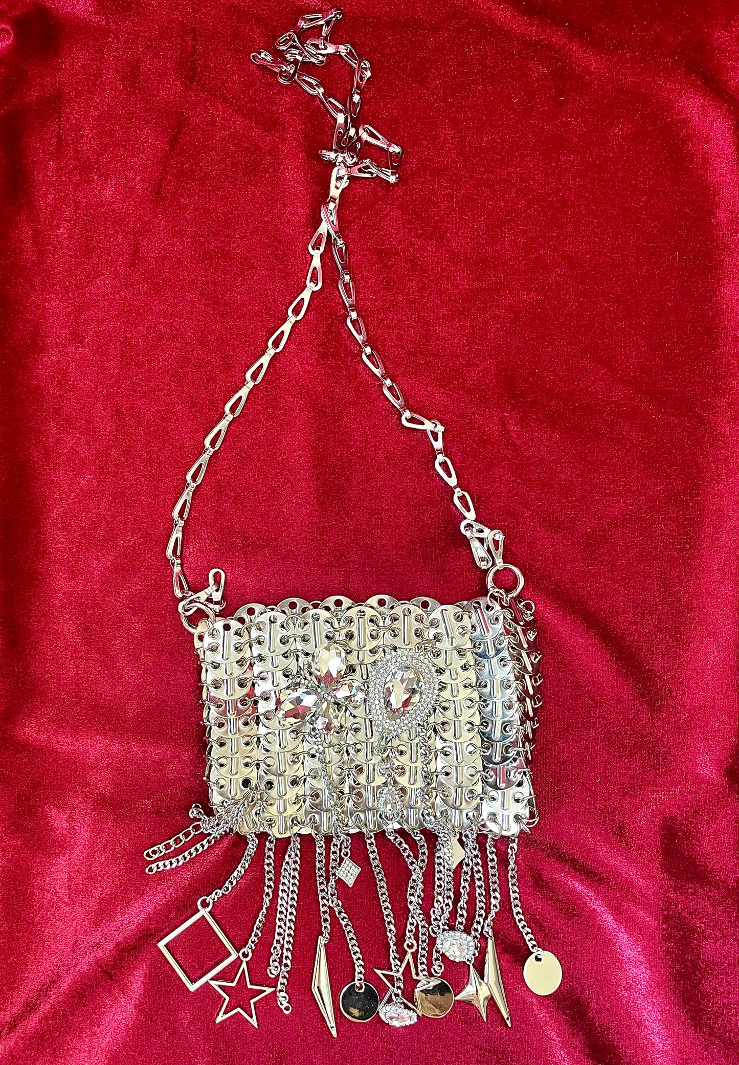 Metal & Dangling Crystal Charms Bag Style Paco Rabanne