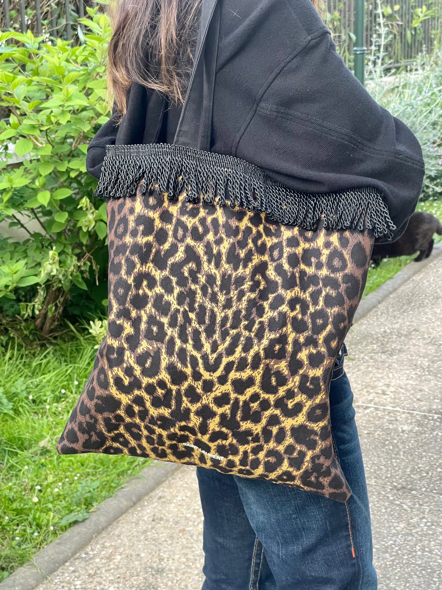 Leopard Cotton Canvas Tote Yves Saint Laurent