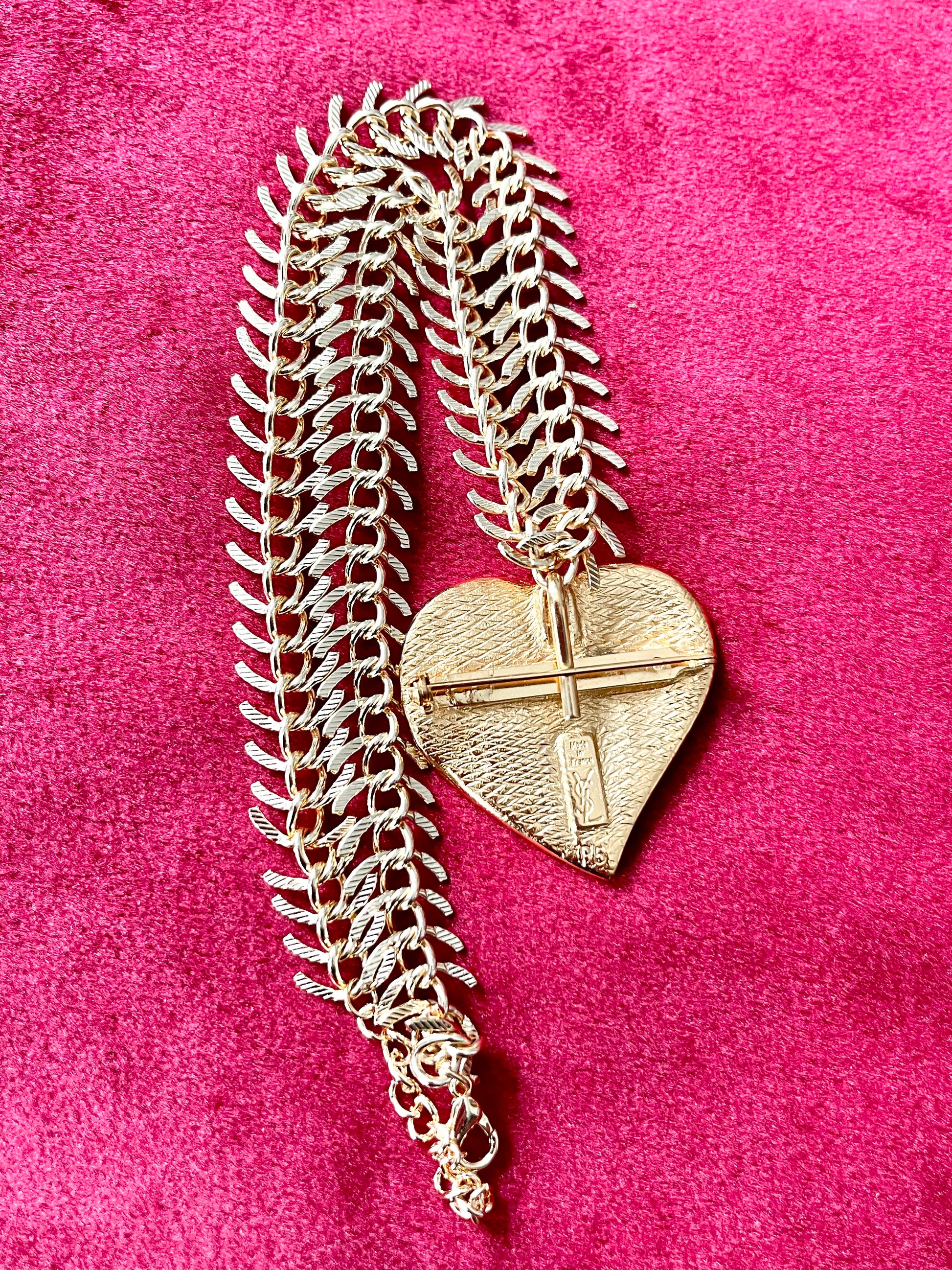 Arty Yves Saint Laurent vintage 80’s red enamel gold plated heart charms statement pendant necklace brooch rare items