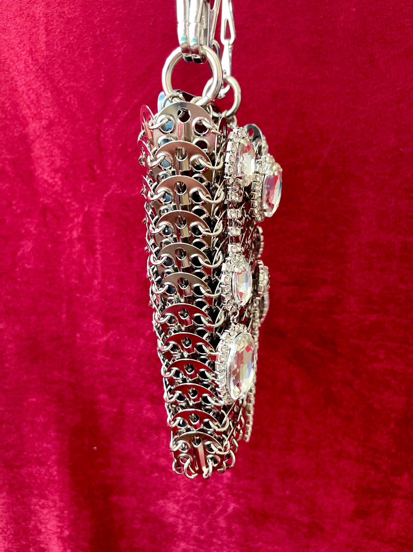 Micro Metal Phone Holder Bag Removable Crystal Brooches Style Paco Rabanne
