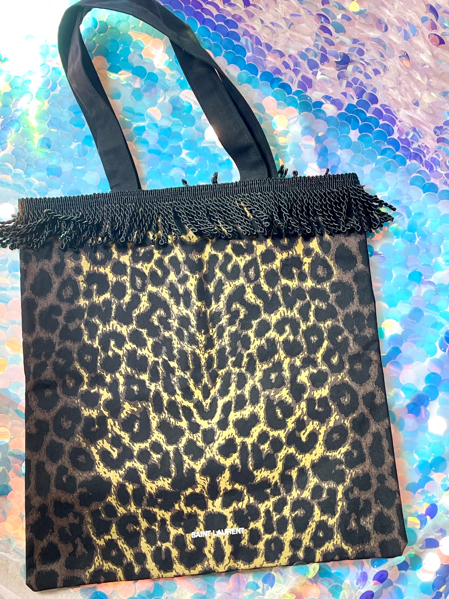 Leopard Cotton Canvas Tote Yves Saint Laurent