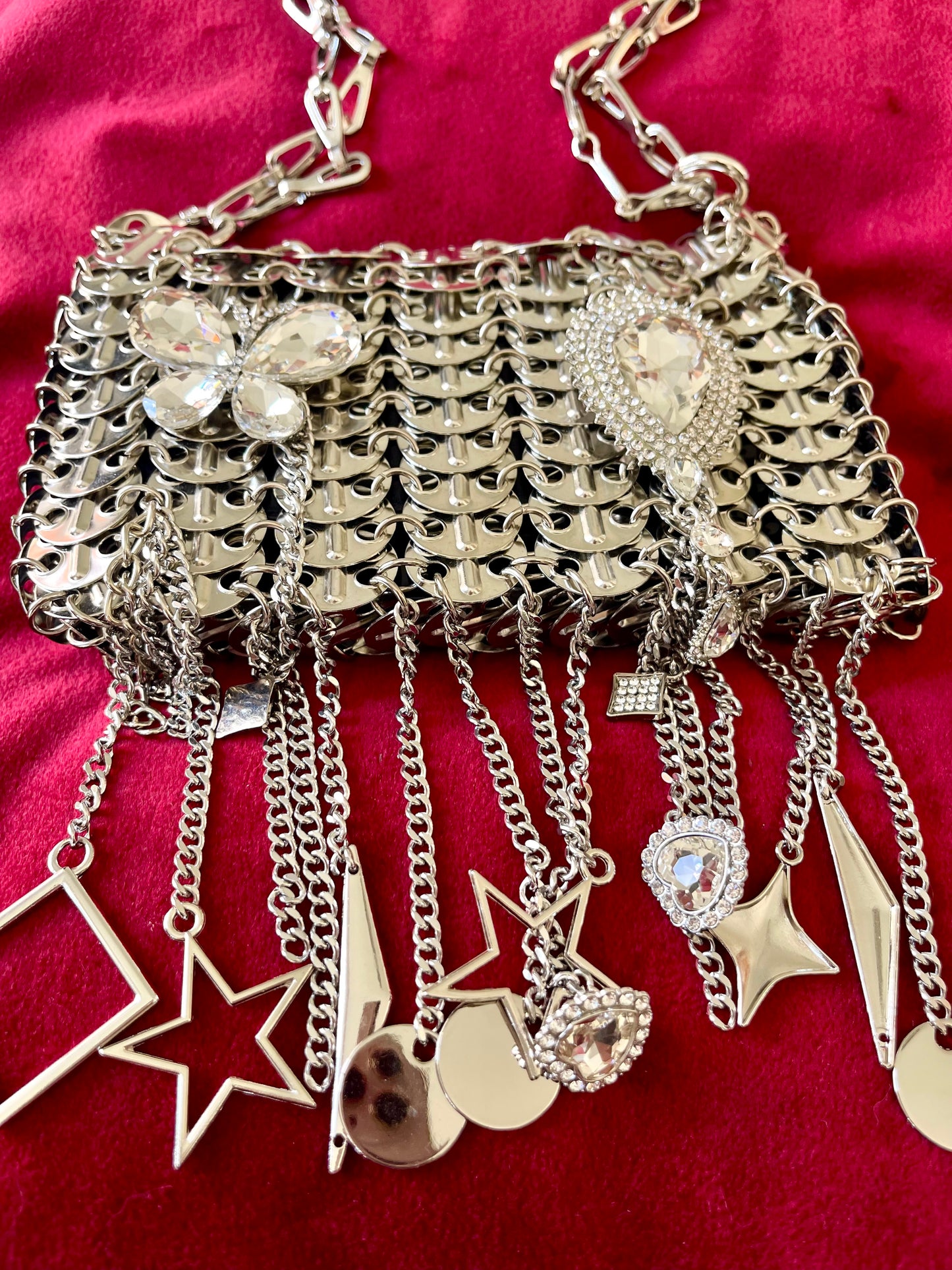 Metal & Dangling Crystal Charms Bag Style Paco Rabanne