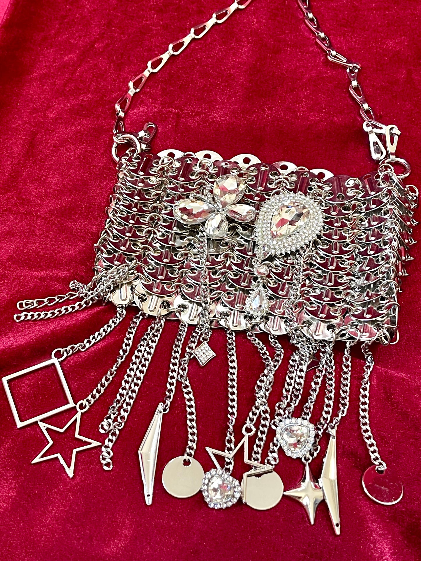 Metal & Dangling Crystal Charms Bag Style Paco Rabanne