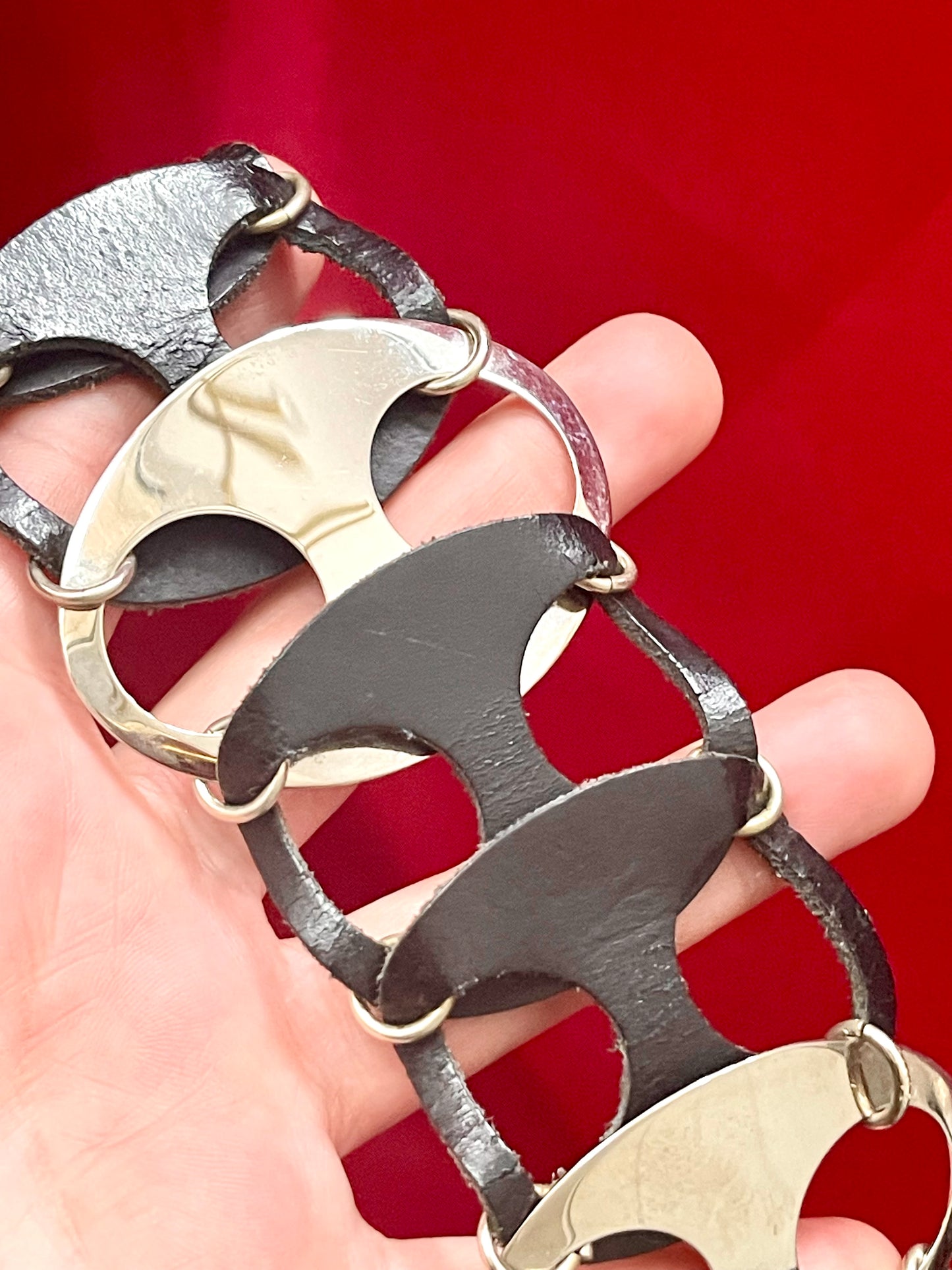 Paco Rabanne Vintage Leather Metal Hoops Belt