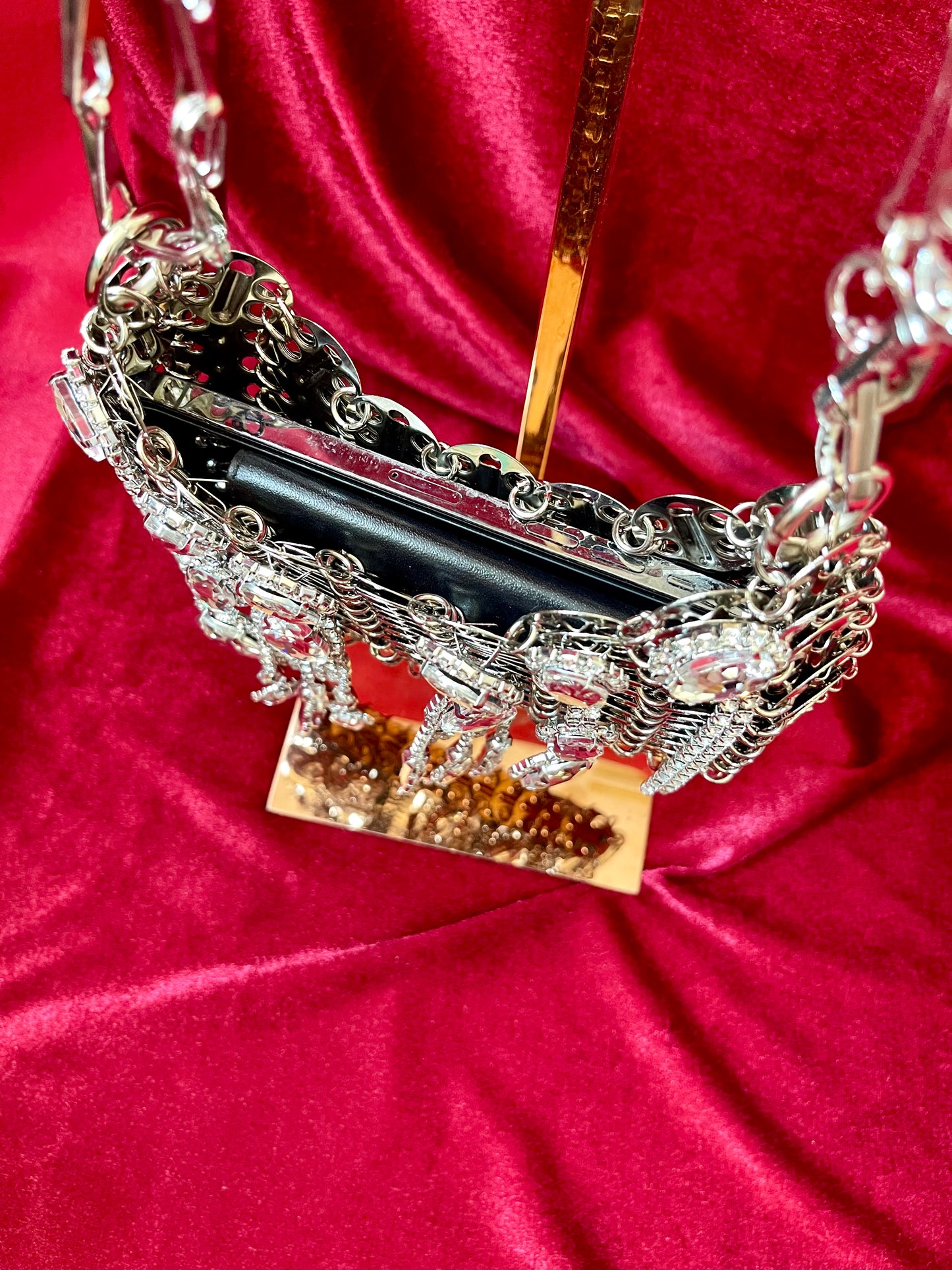 Metal Crystal Charms Bag Phone Holder Style Paco Rabanne