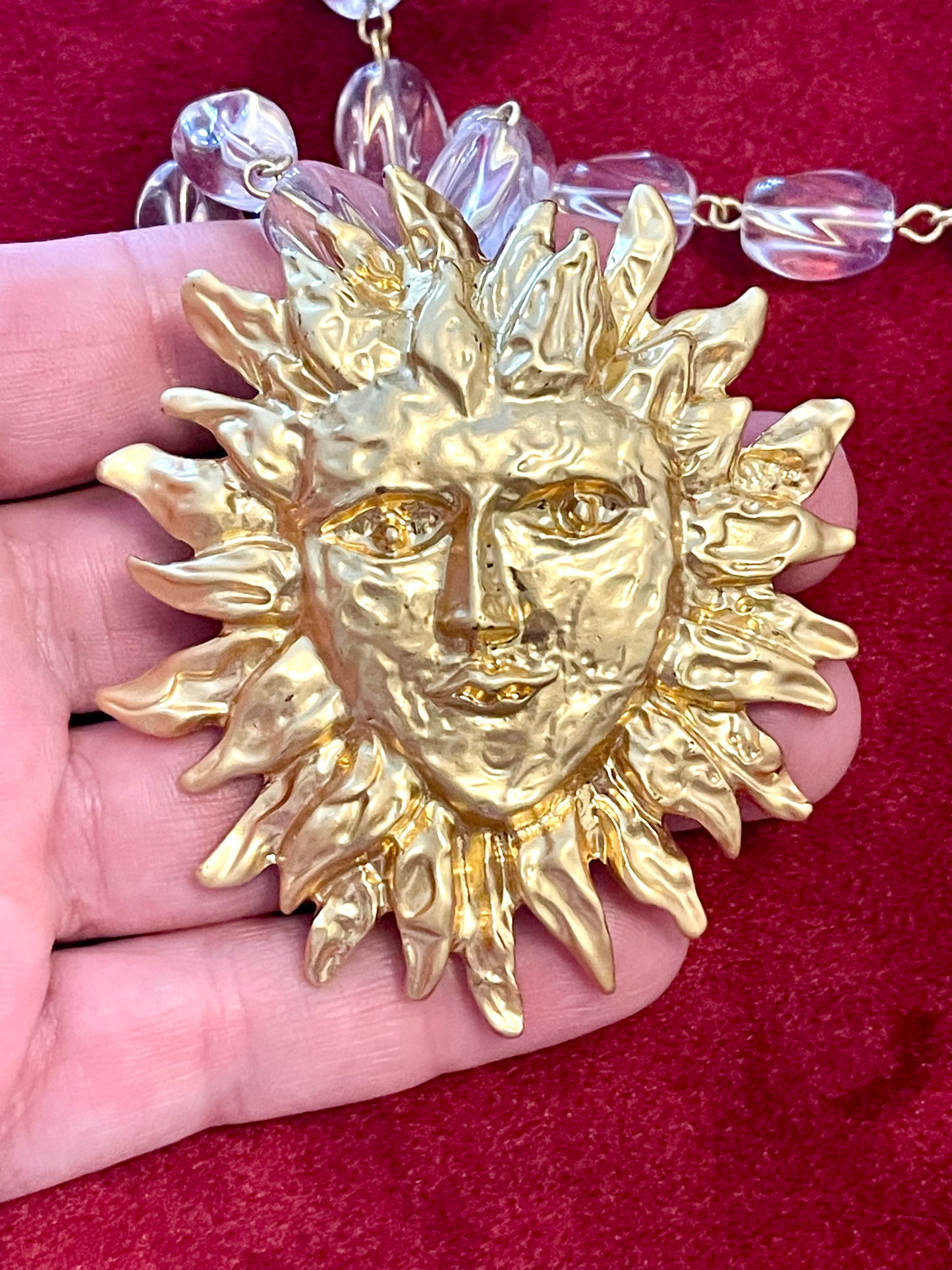 Remake Declaración de diseño vintage de los años 90 Diseño de sol de metal chapado en oro