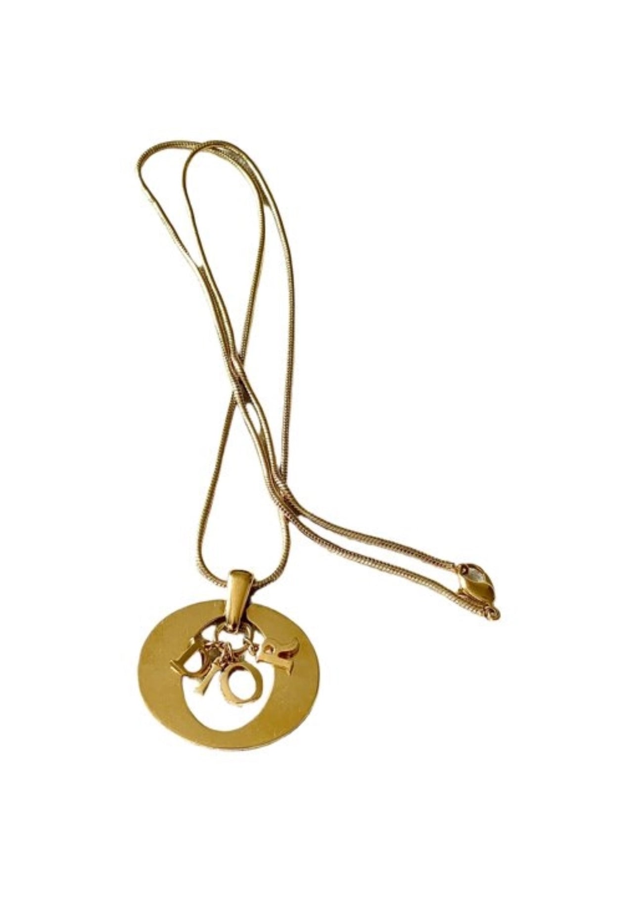 Vintage Dior Gold Logo Pendant Necklace – Y2K Statement Jewelry