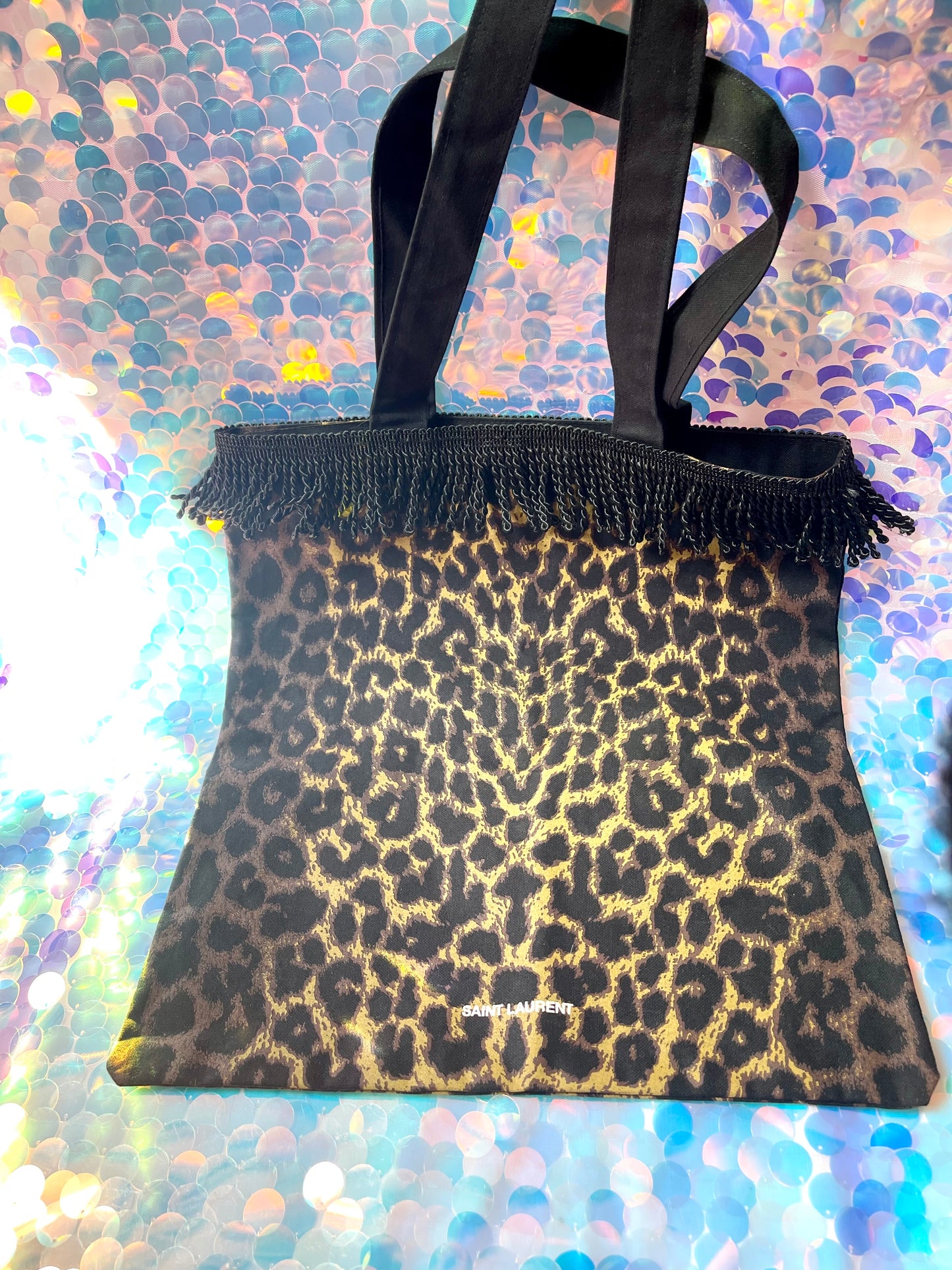 Leopard Cotton Canvas Tote Yves Saint Laurent