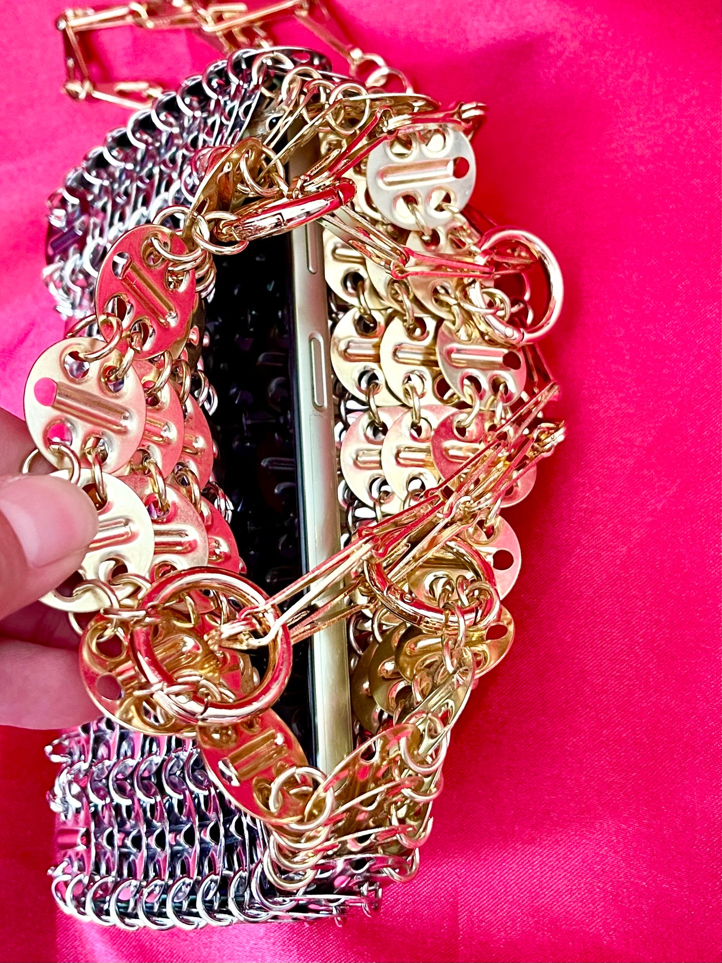Two Tone Sparkle Design Metal Bag Style Paco Rabanne