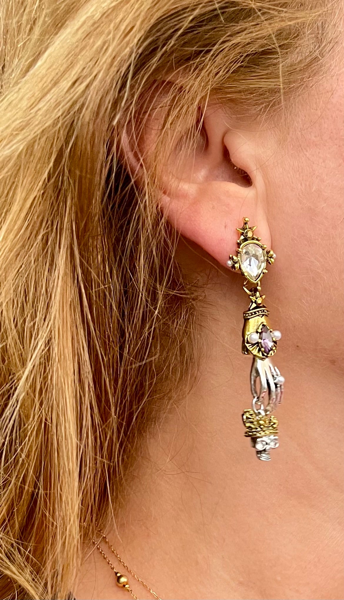 Pendientes colgantes de esqueleto gótico de metal dorado y plateado