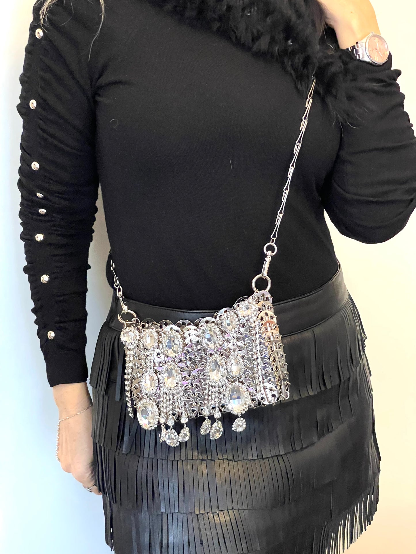Metal Bag Crystal Charms Phone Holder Style Paco Rabanne ( Style 2 )