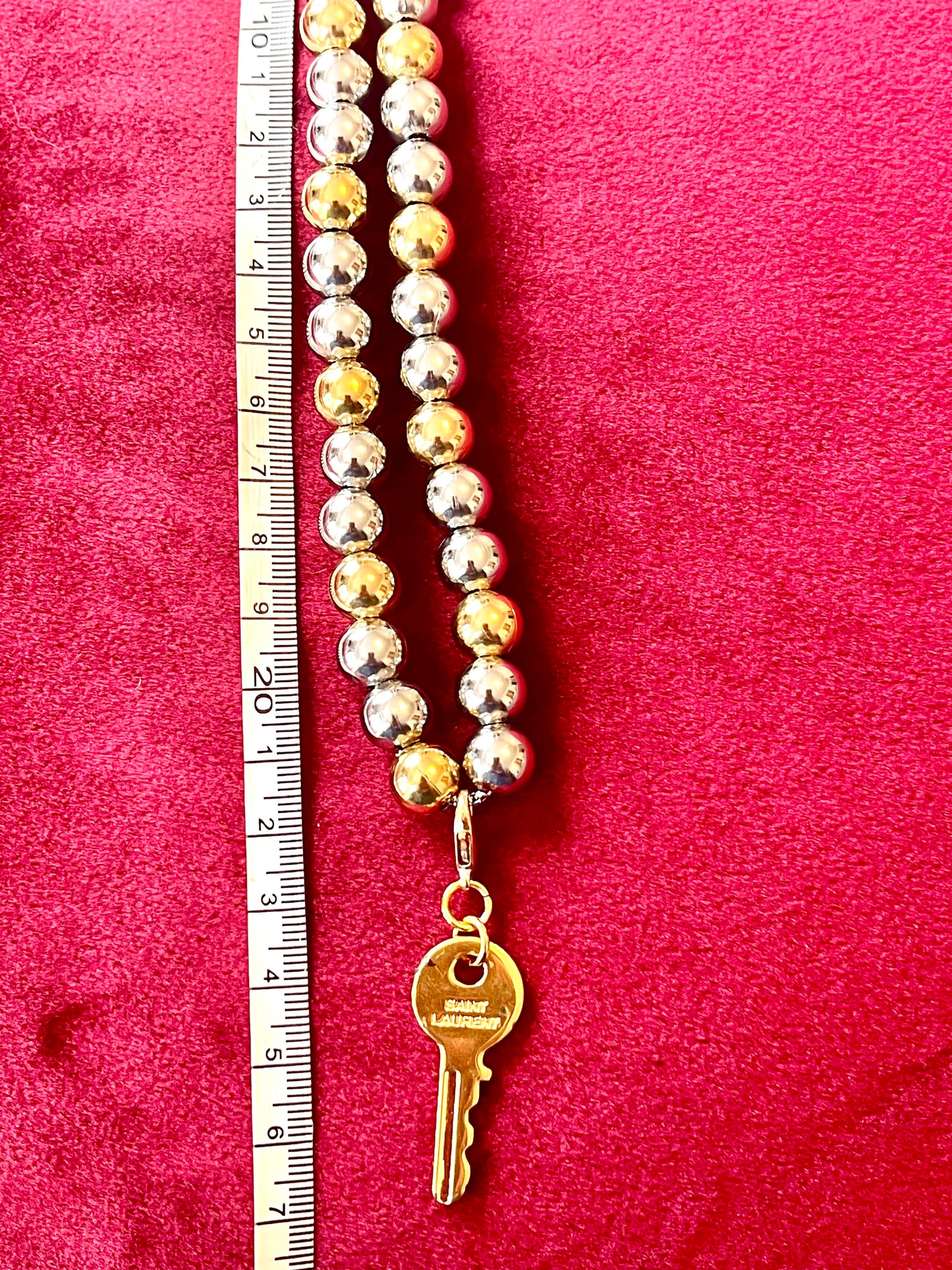 Duo Color Beaded Steel Necklace Vintage Saint Laurent Key Pendant