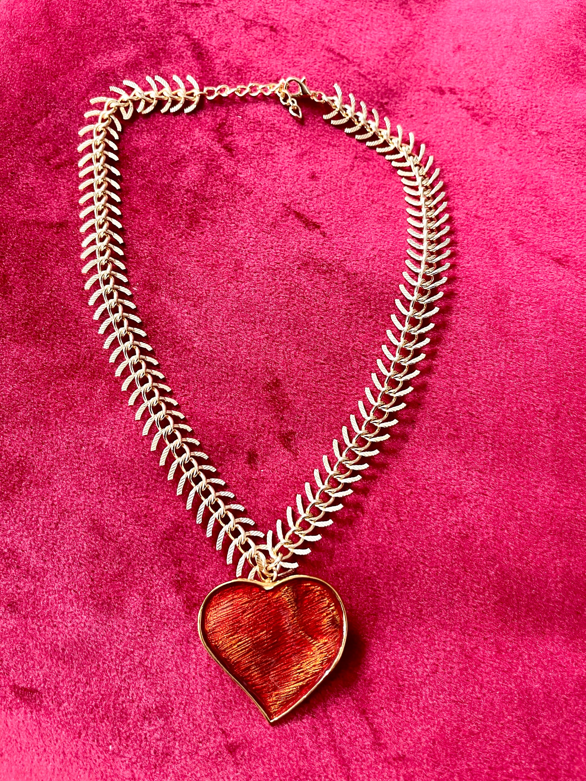 Arty Yves Saint Laurent vintage 80’s red enamel gold plated heart charms statement pendant necklace brooch rare items