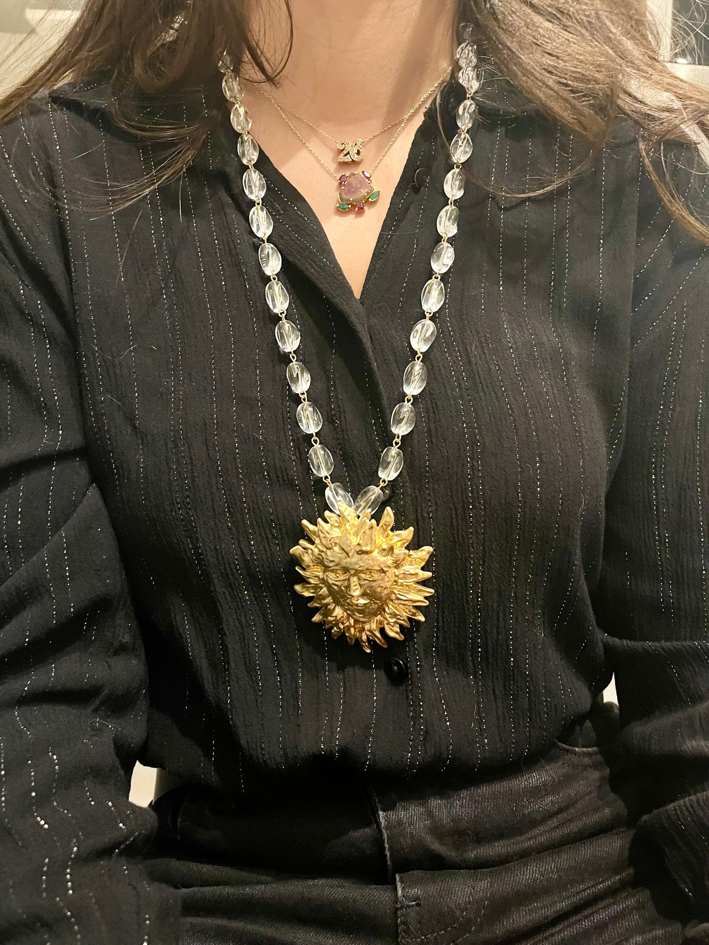 Remake Declaración de diseño vintage de los años 90 Diseño de sol de metal chapado en oro