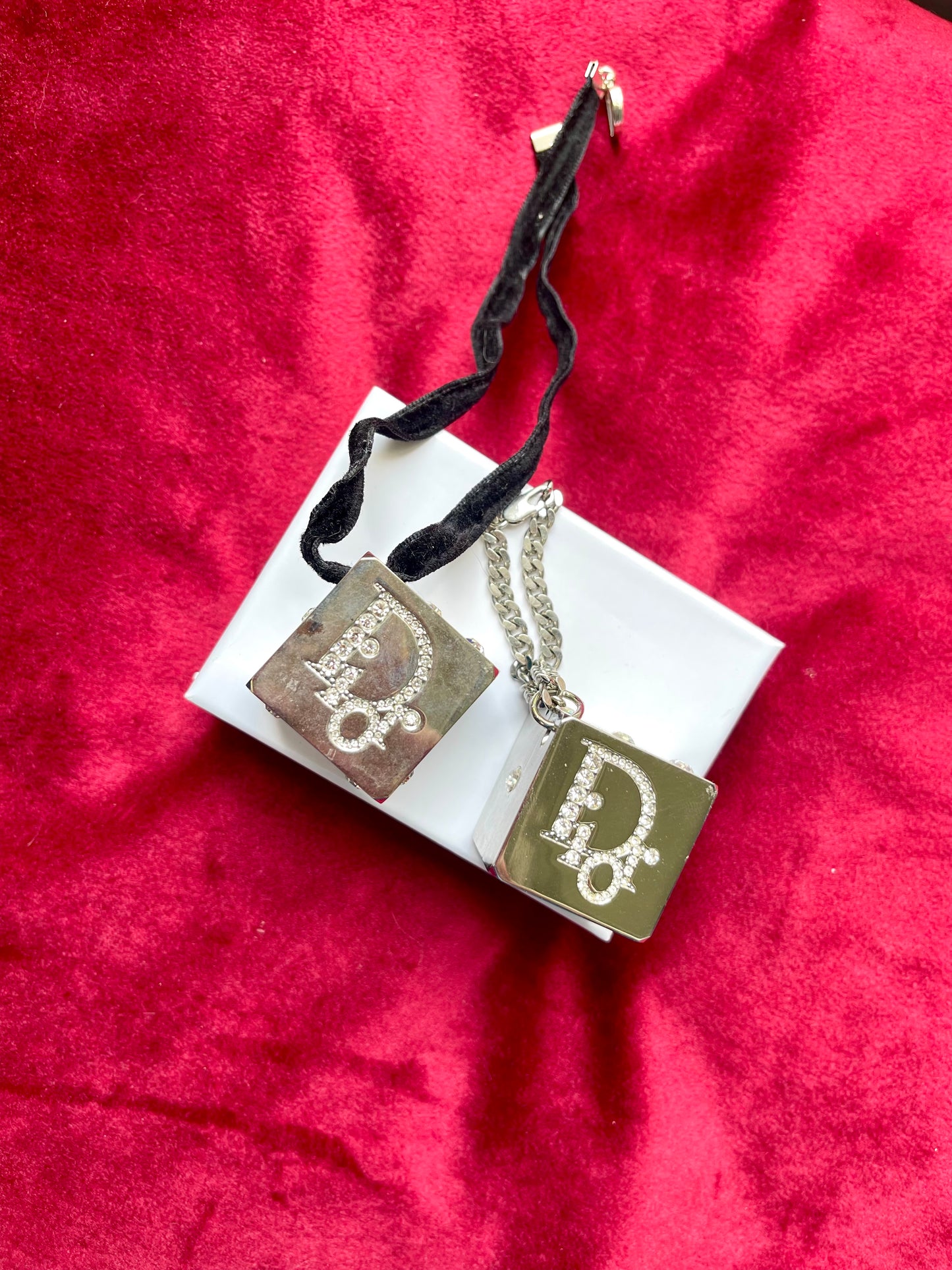 Detailed shot of signs of wear on metal edges and velvet strap