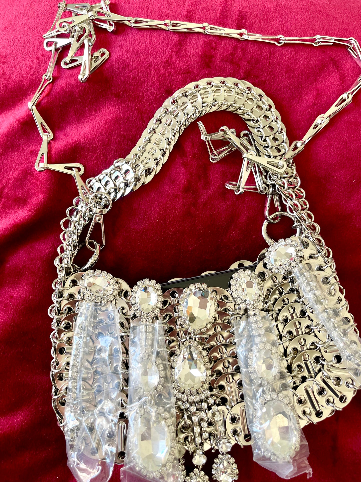 Bolso Mini De Metal Con Charms De Cristal Broches Estilo Paco Rabanne