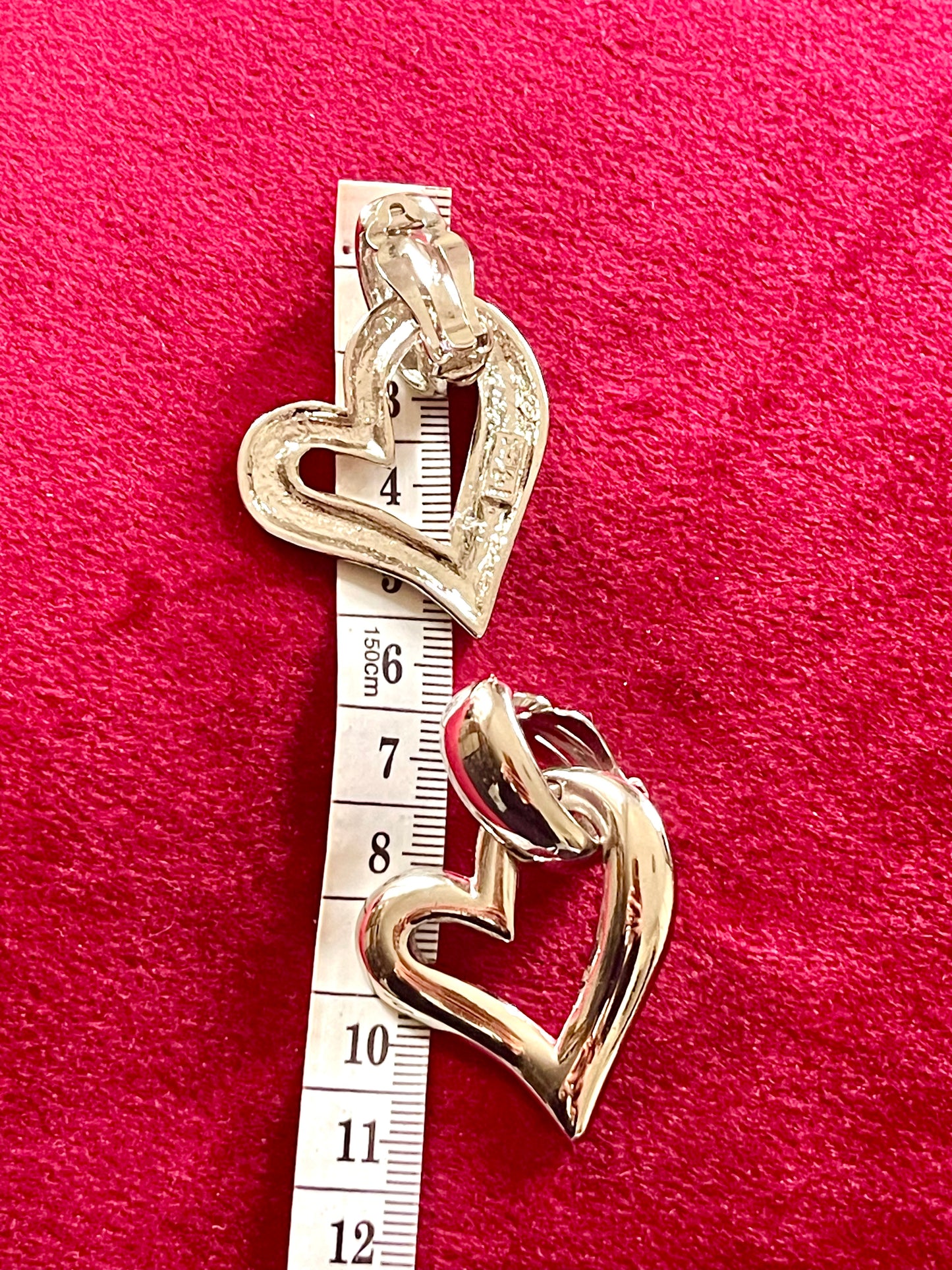 Yves Saint Laurent Vintage White Gold plated Rare Arty Hearts Earrings