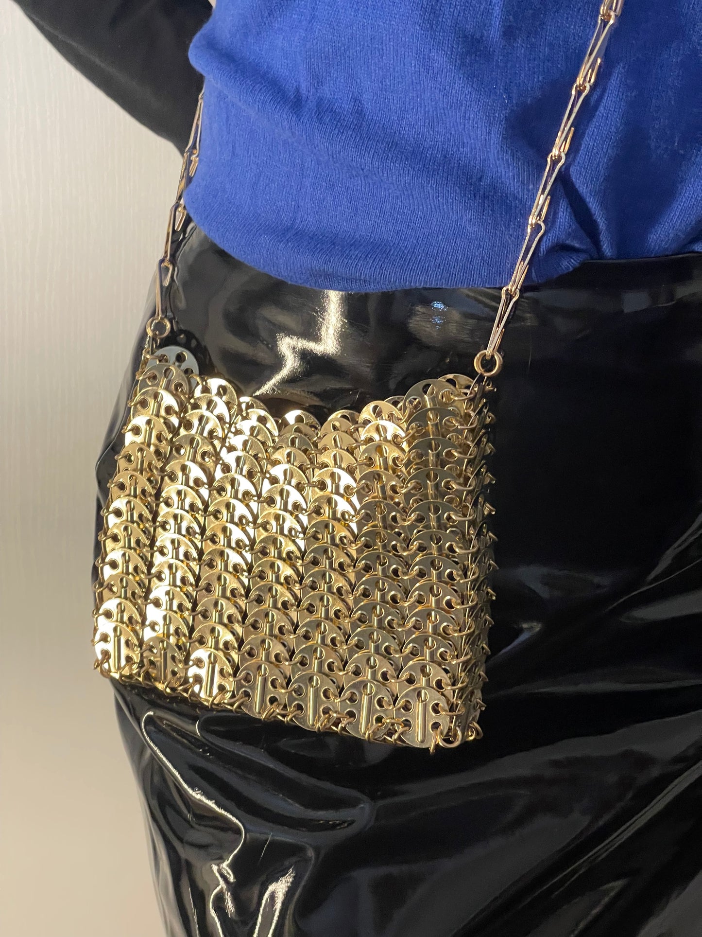 Rose Gold Sparkle Design Mini Metal Bag Style Paco Rabanne