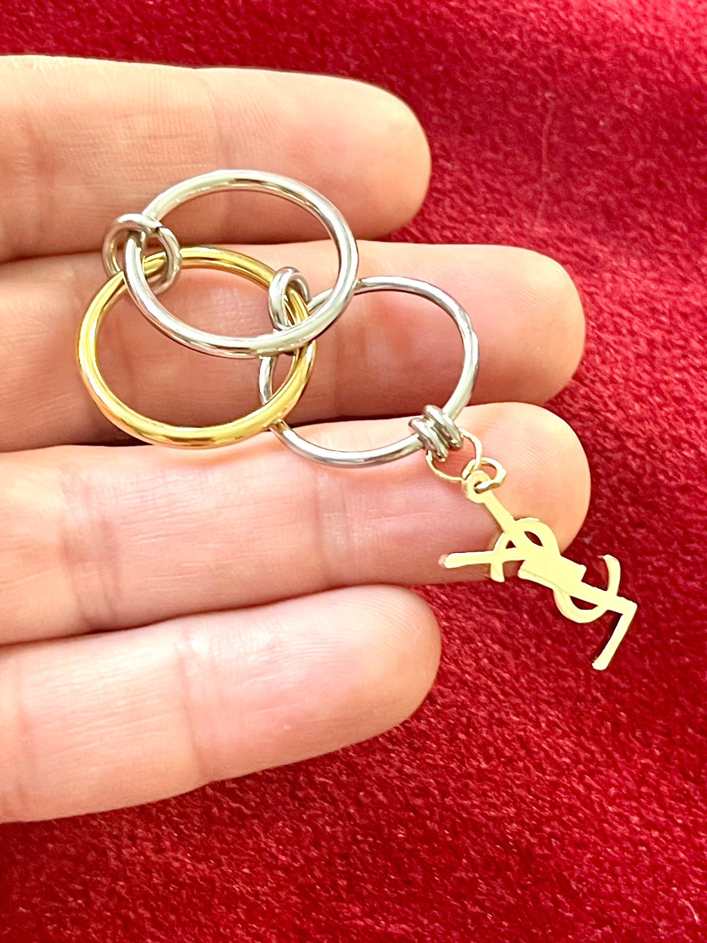 Authentic Vintage Charm Duo-Color Stainless Steel Ring with Leather Necklace
