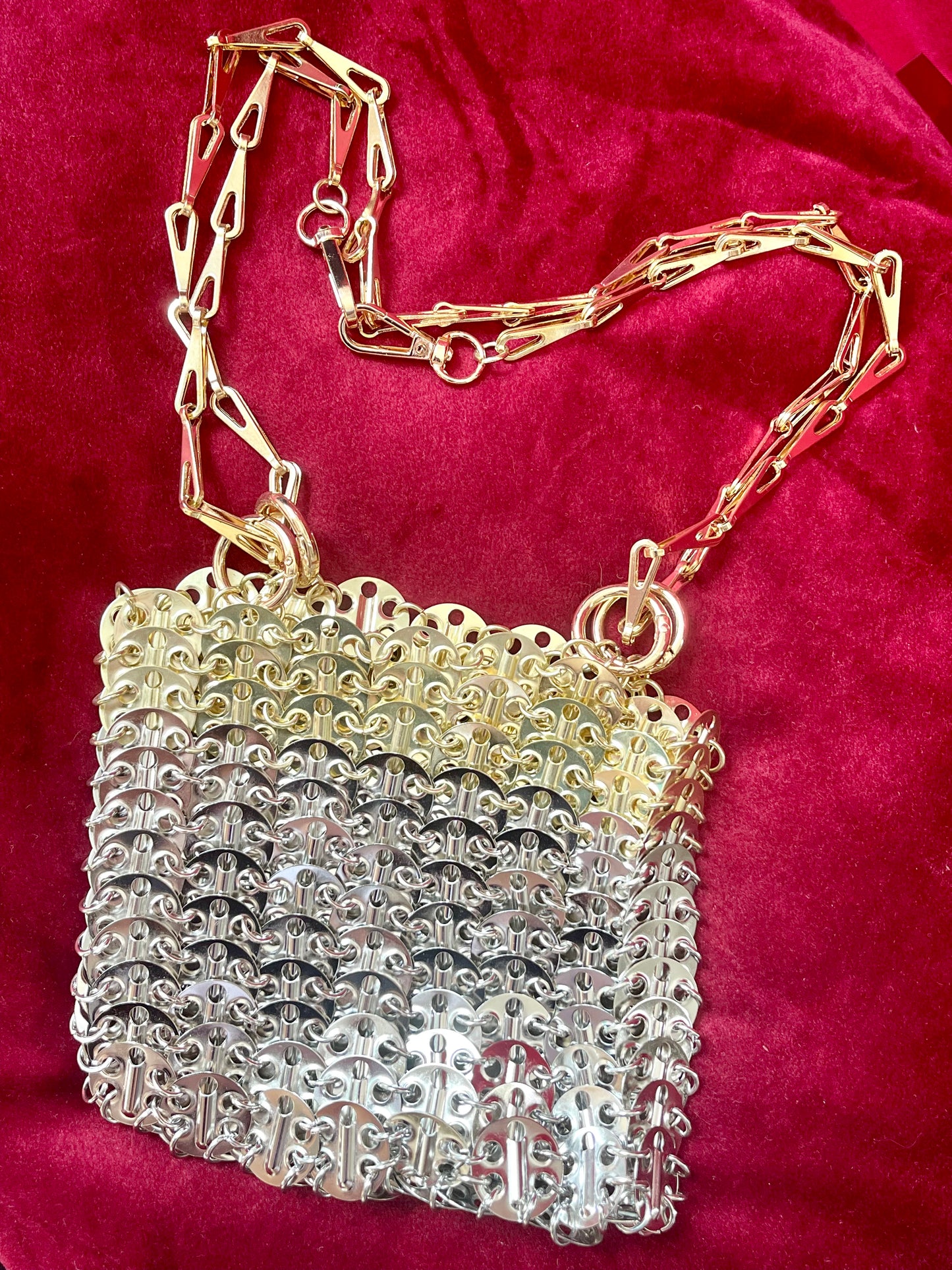Two Tone Sparkle Design Metal Bag Style Paco Rabanne