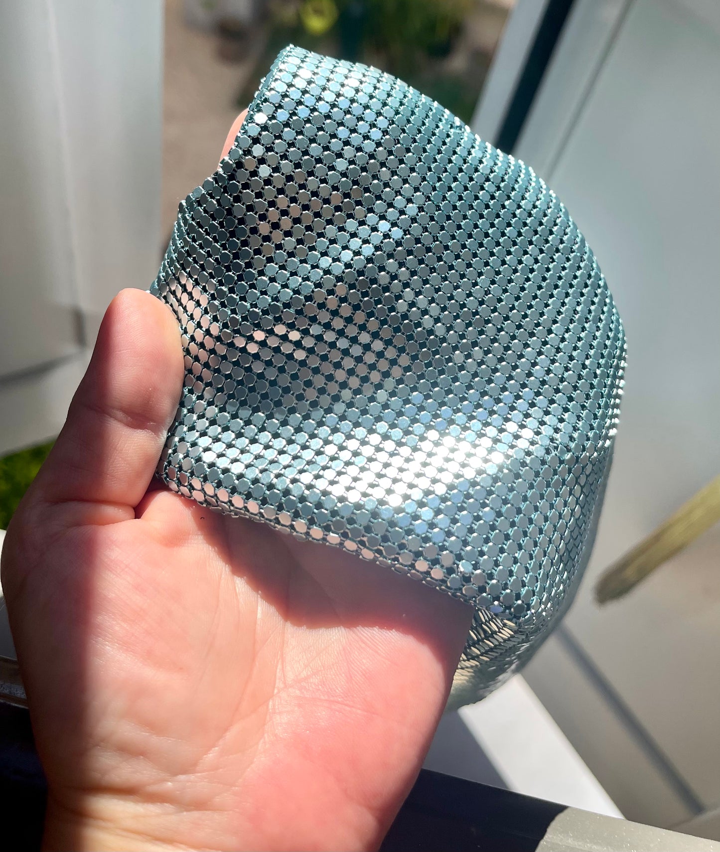 Blue Pixel Metal Tote Bag Style Paco Rabanne