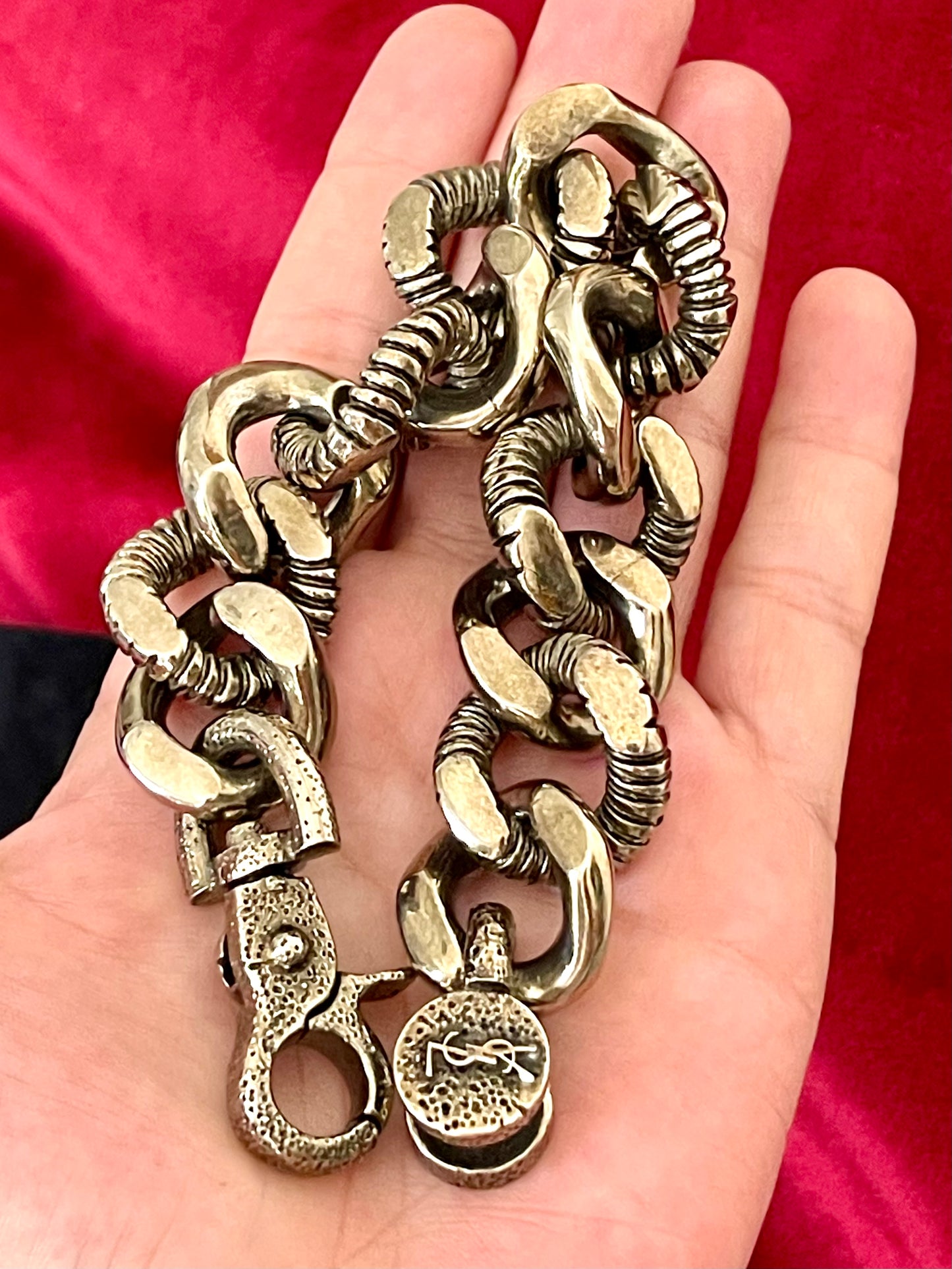 Preloved Yves Saint Laurent Chunky Unisex Chain – Bronze and Grey, 23 cm