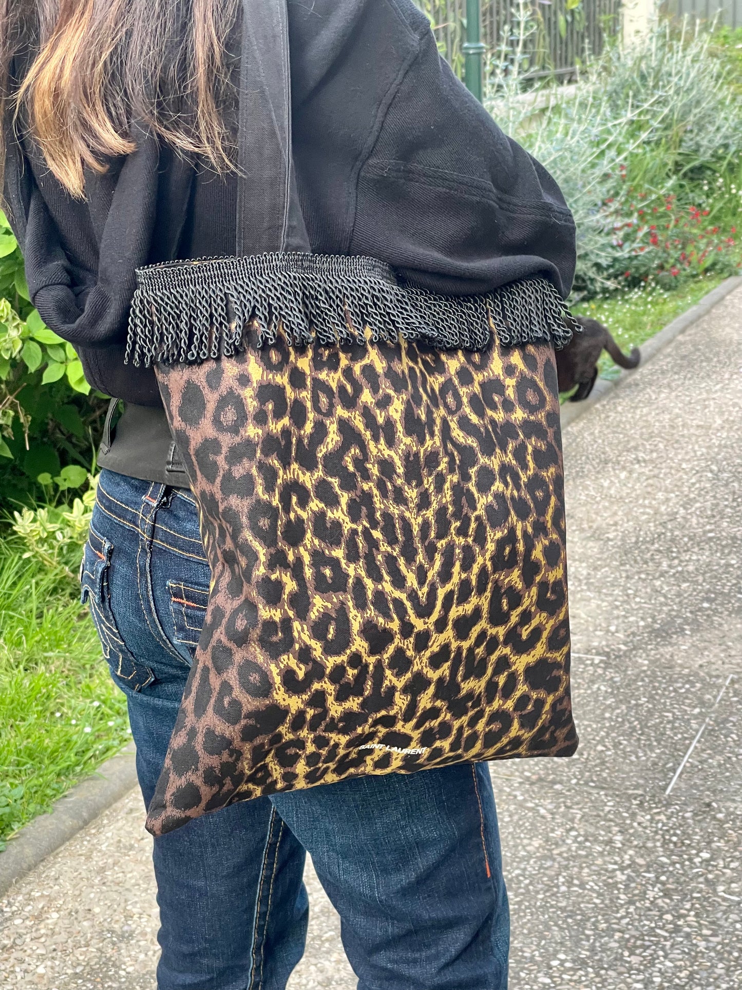 Leopard Cotton Canvas Tote Yves Saint Laurent