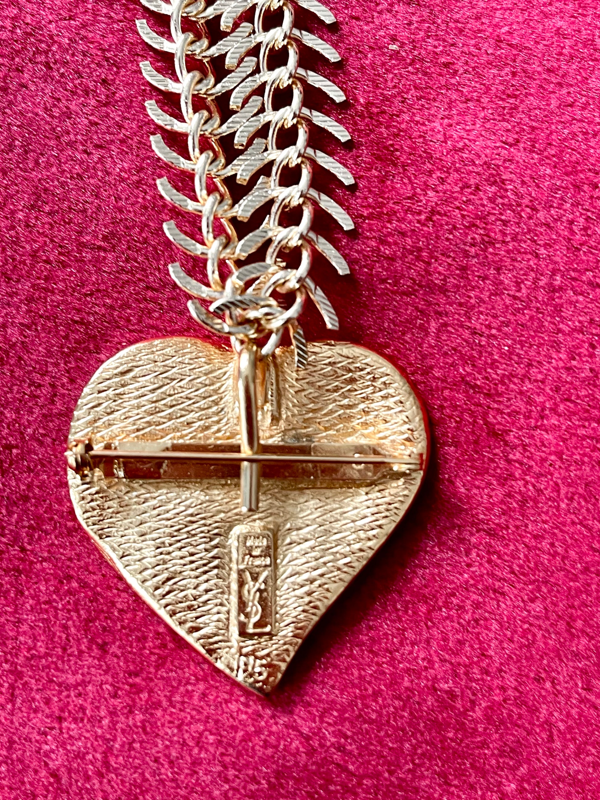 Arty Yves Saint Laurent vintage 80’s red enamel gold plated heart charms statement pendant necklace brooch rare items