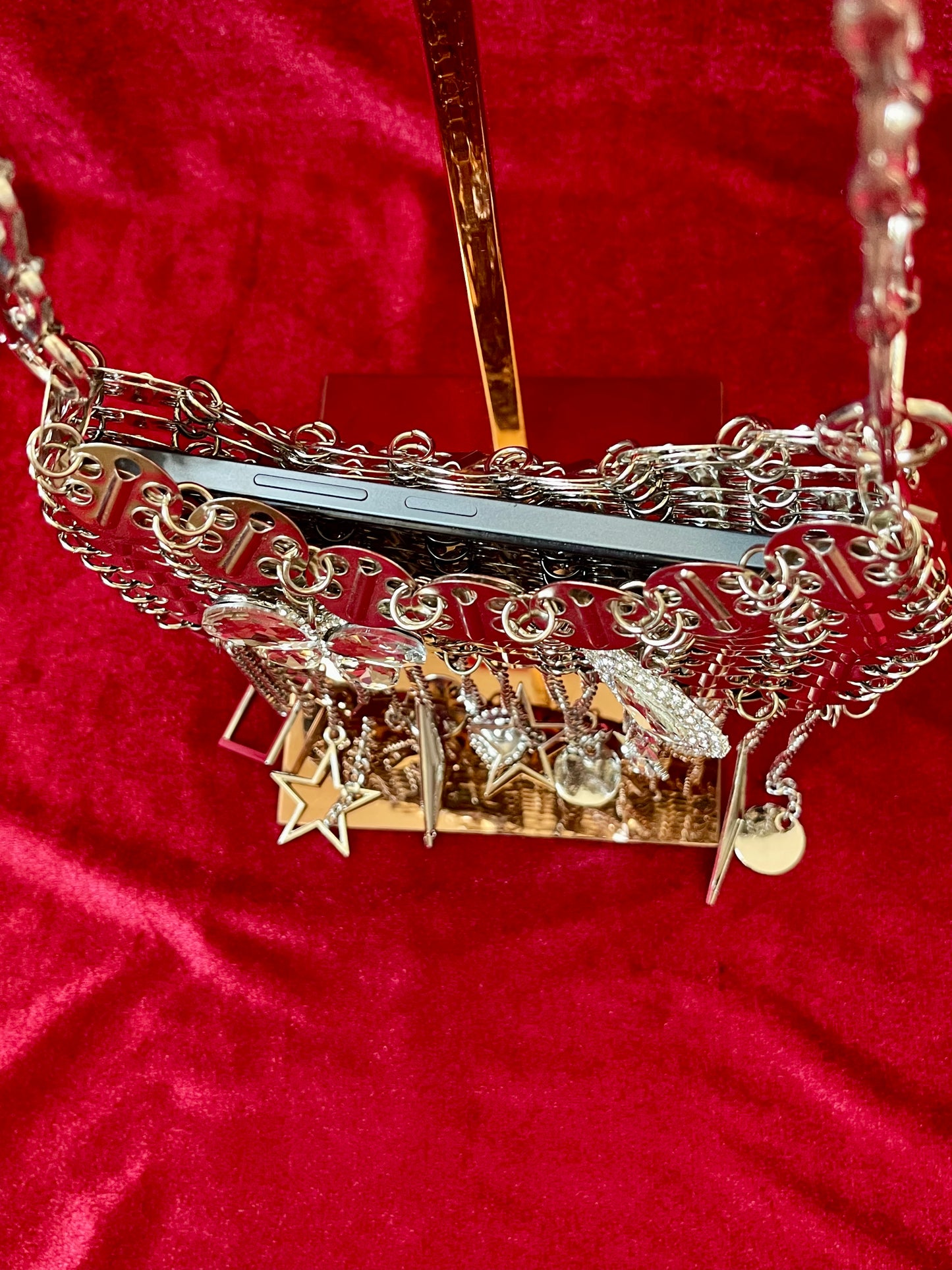 Metal & Dangling Crystal Charms Bag Style Paco Rabanne