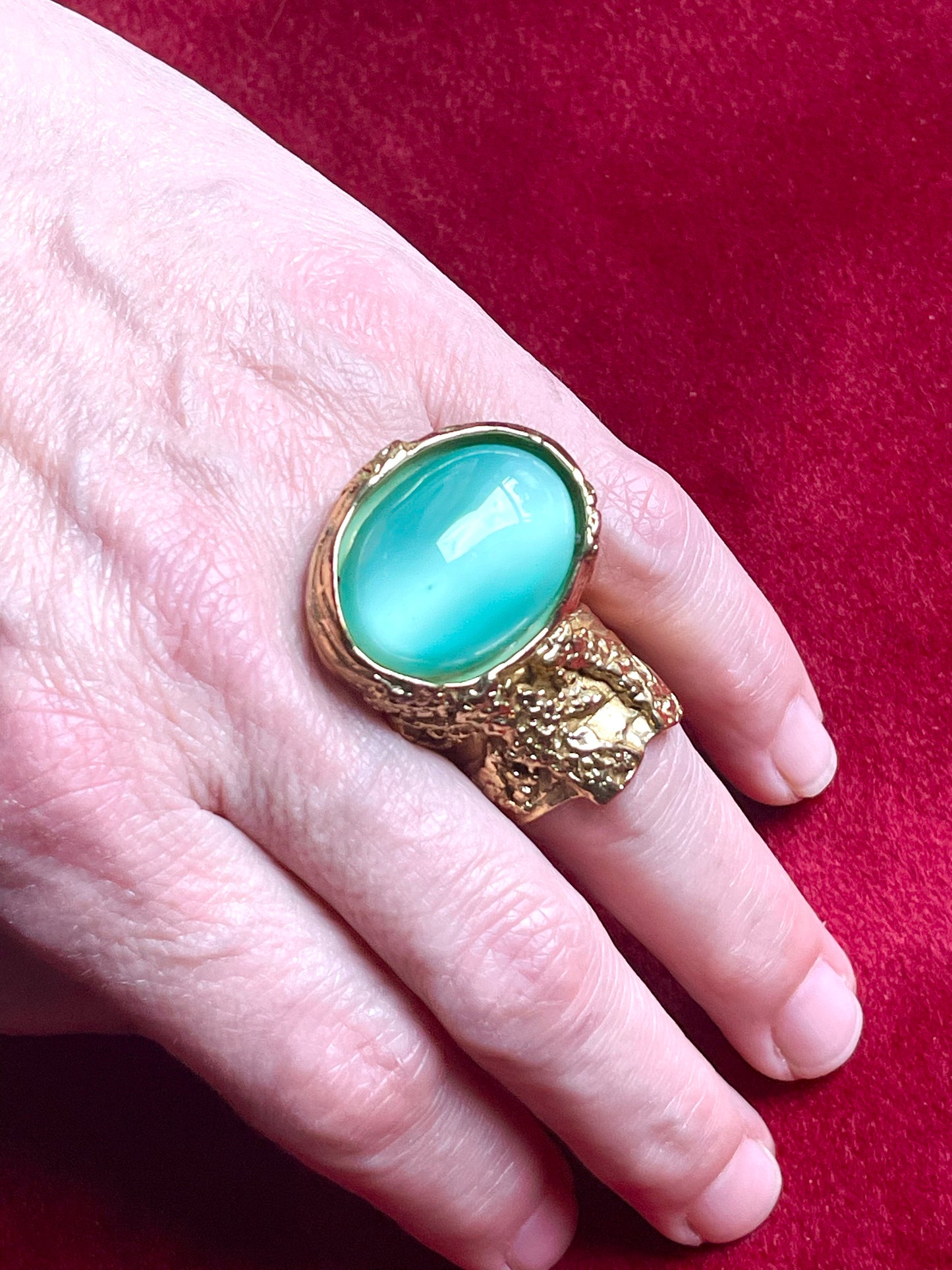 Yves Saint Laurent Vintage Arty Turquoise Tone Gold Metal Ring
