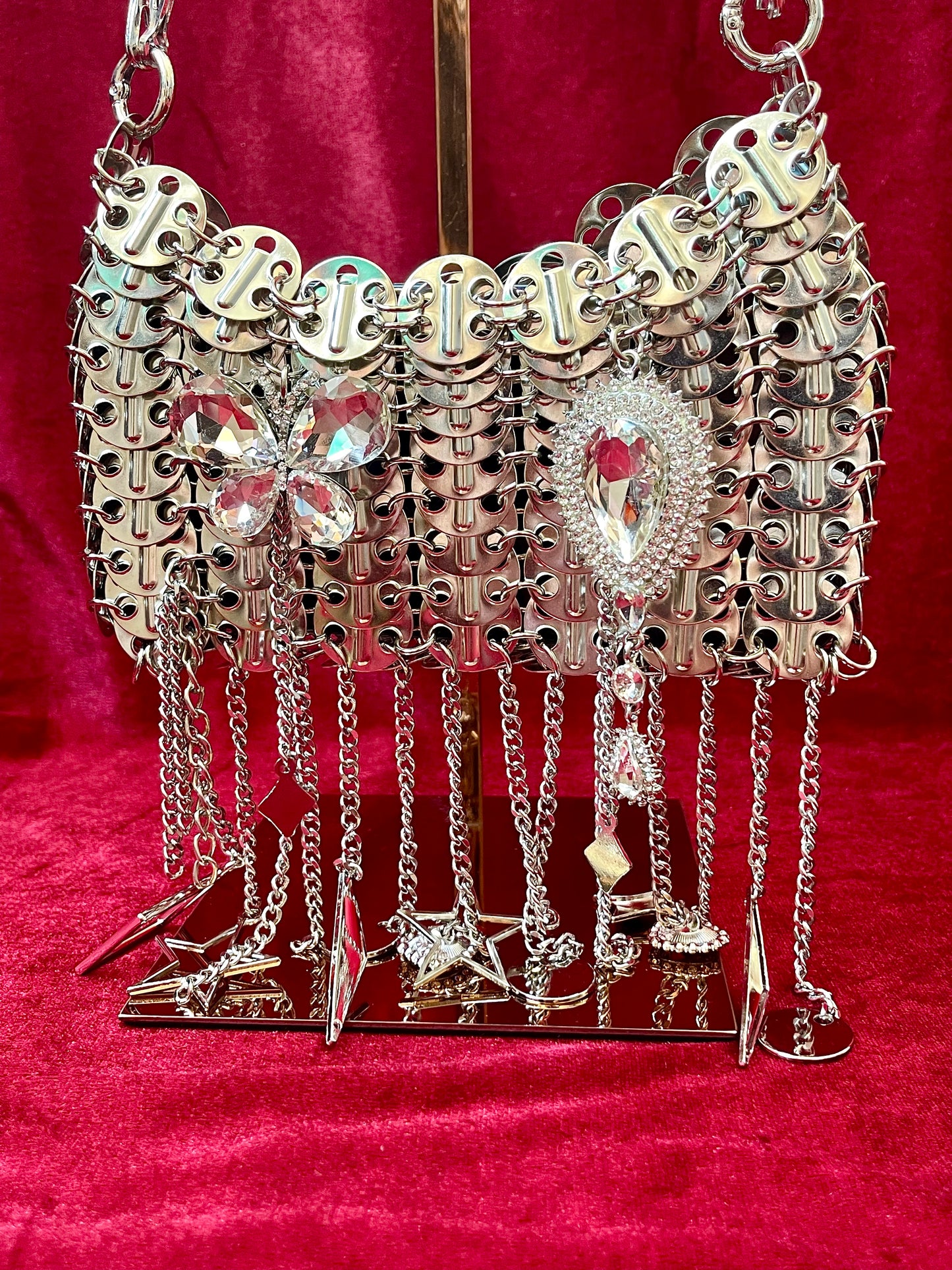 Metal & Dangling Crystal Charms Bag Style Paco Rabanne