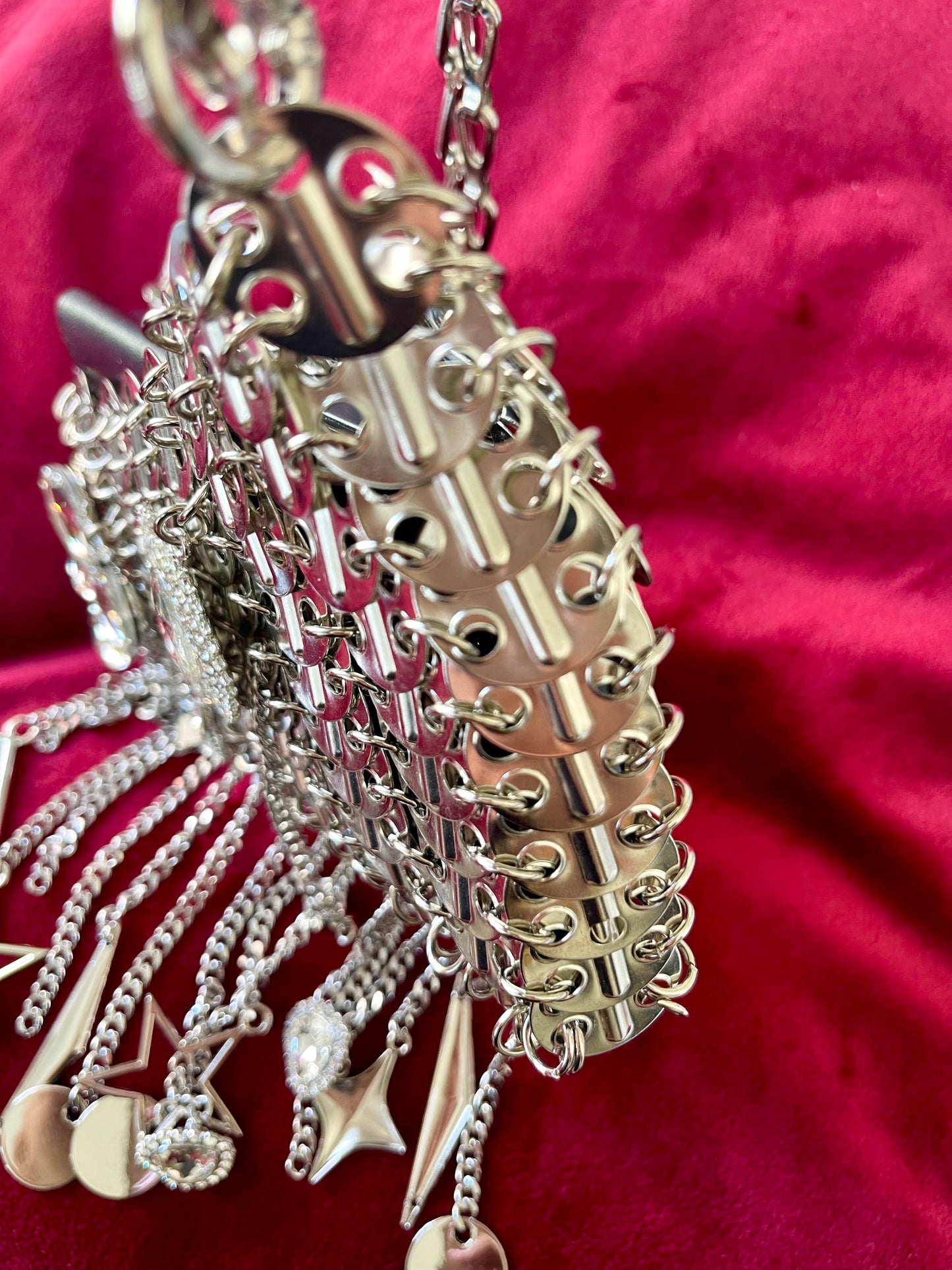 Metal & Dangling Crystal Charms Bag Style Paco Rabanne