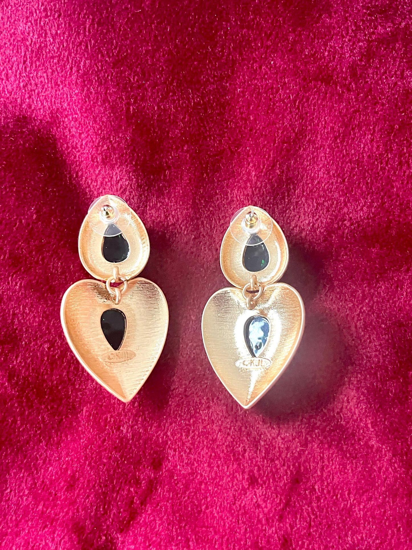 Tear Drop Gold & Green Remake Vintage Design Earrings