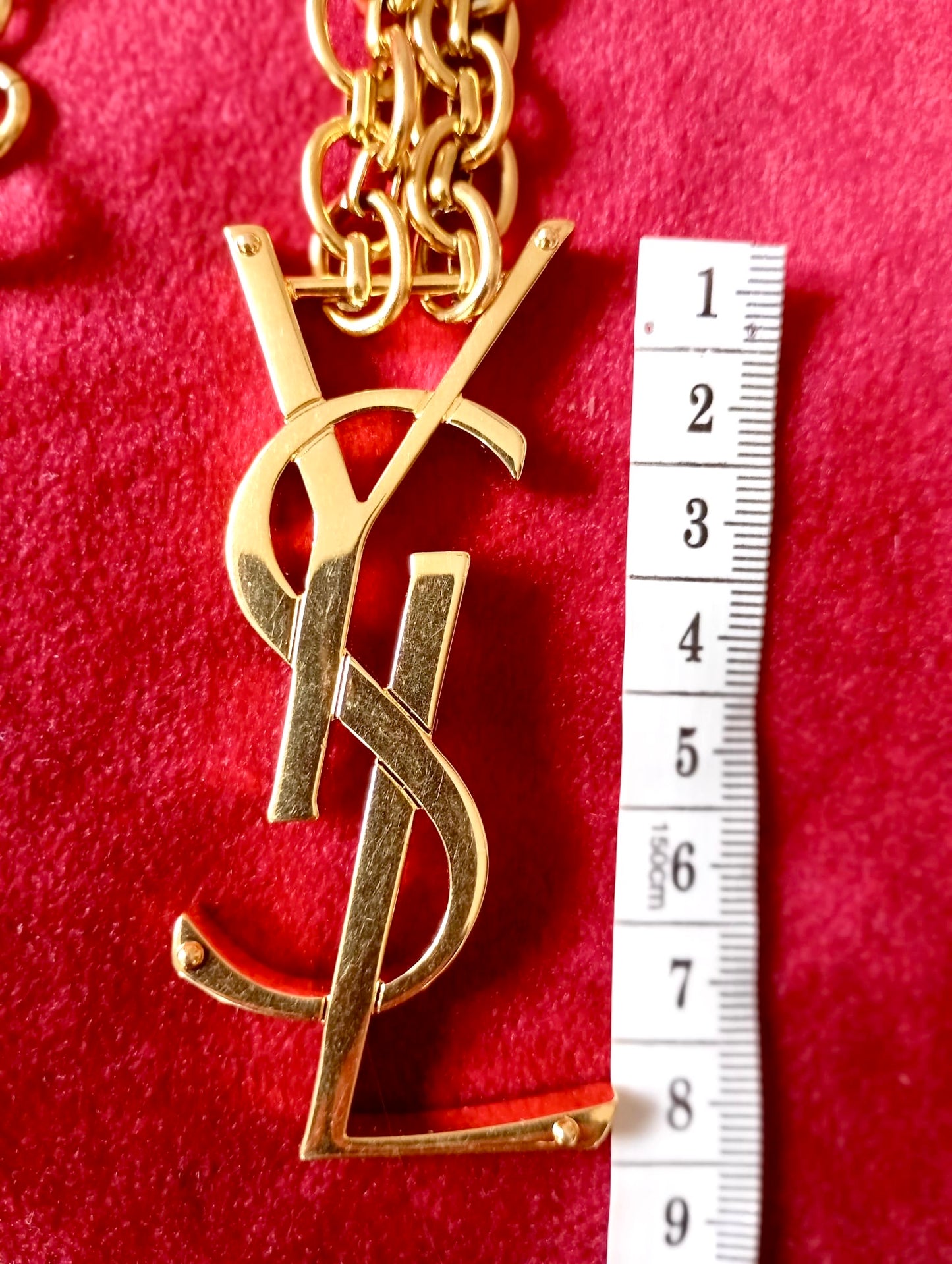 Yves Saint Laurent Authentic Vintage Pendant Bag Charm Steel Necklace Belt