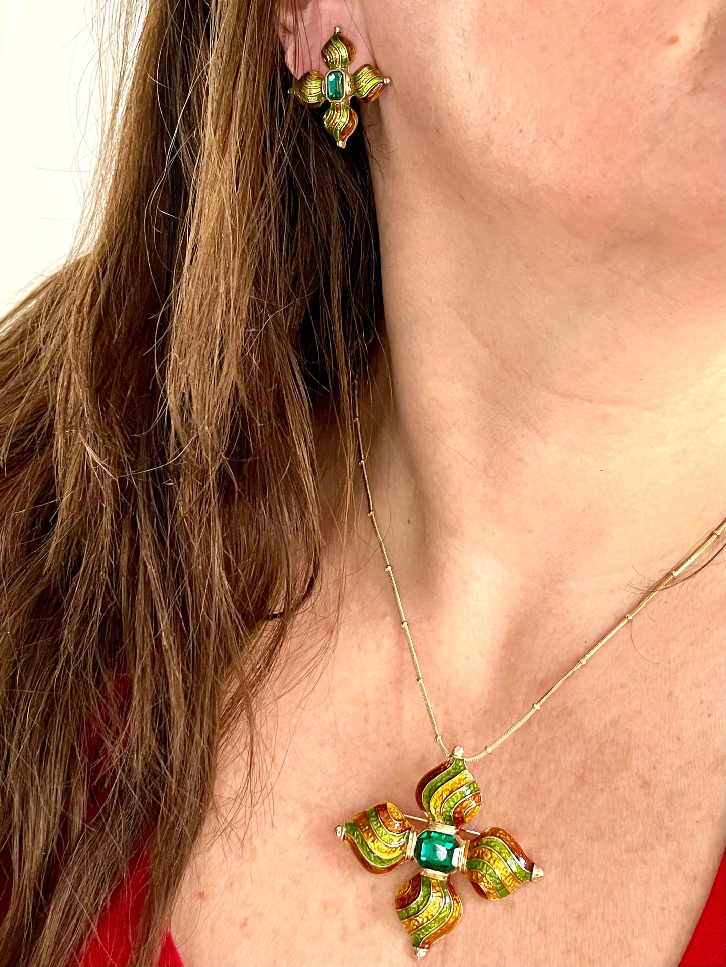 Vintage Cross Design Enameled Jewelry Set Inspiration 90’s Yves Saint Laurent