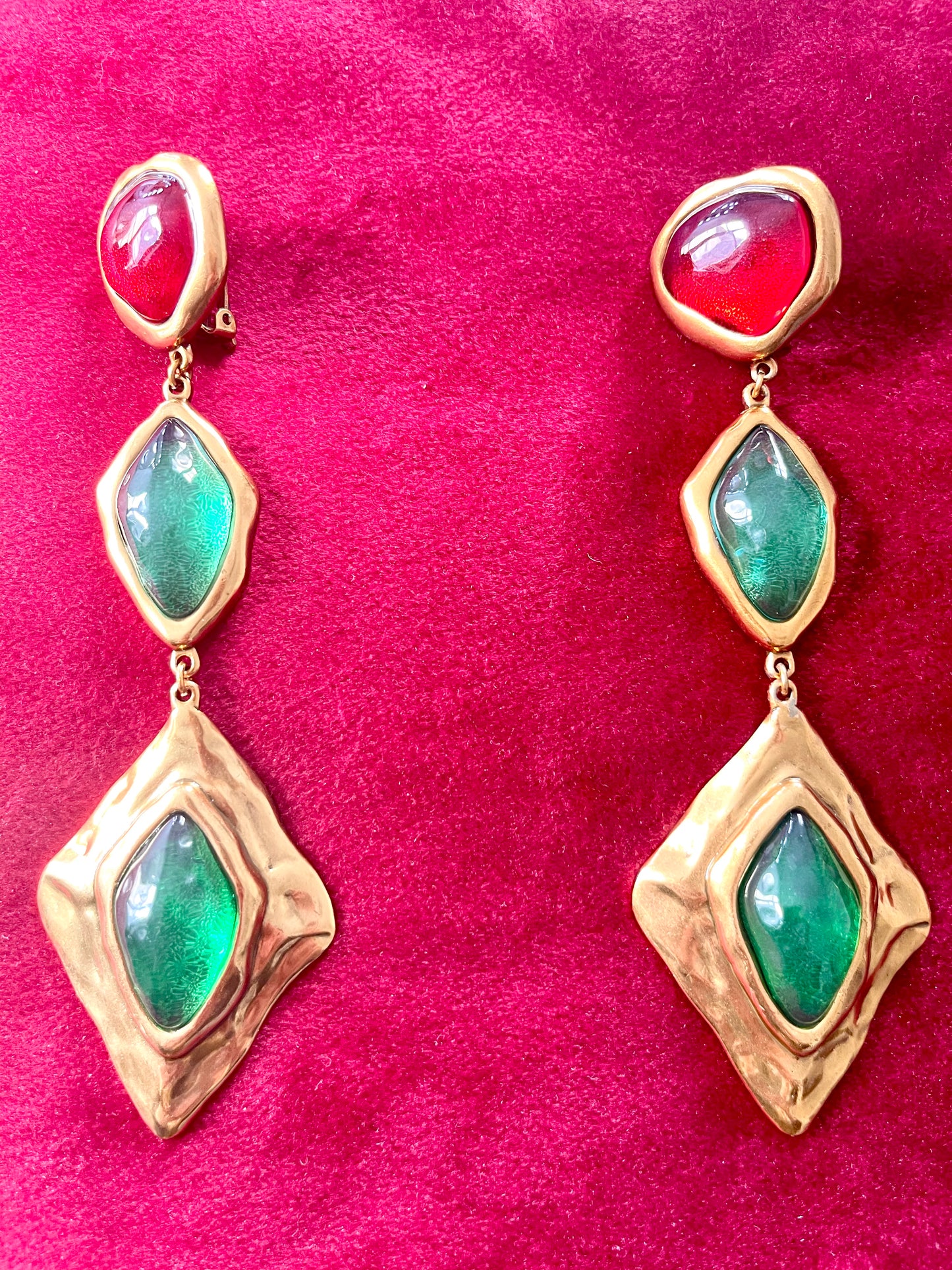 Yves Saint Laurent XXL Vintage design inspired green red stones copper metal