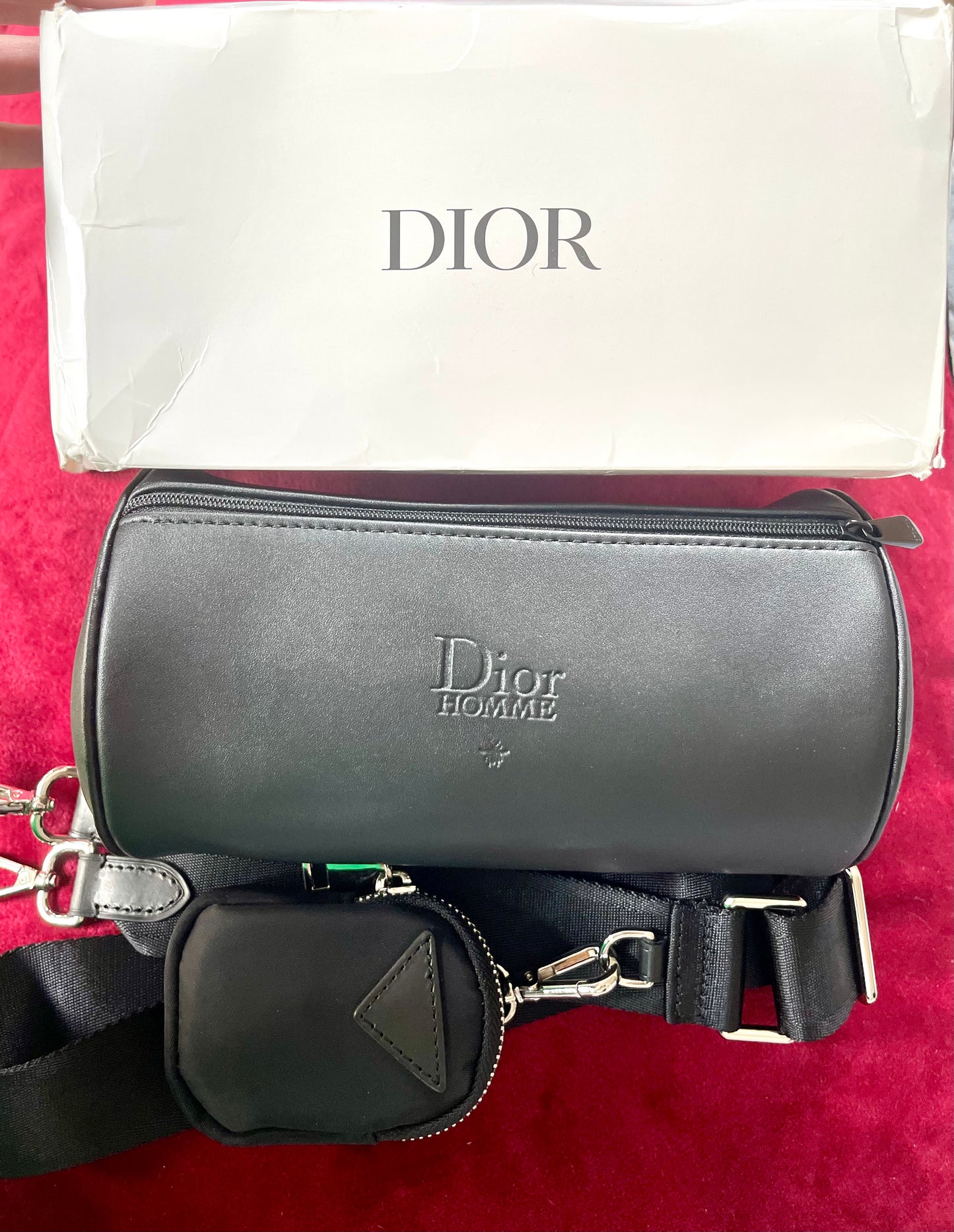 Dior Homme Women bags black leather modified Prada strap crossbody shoulder Fanny pack