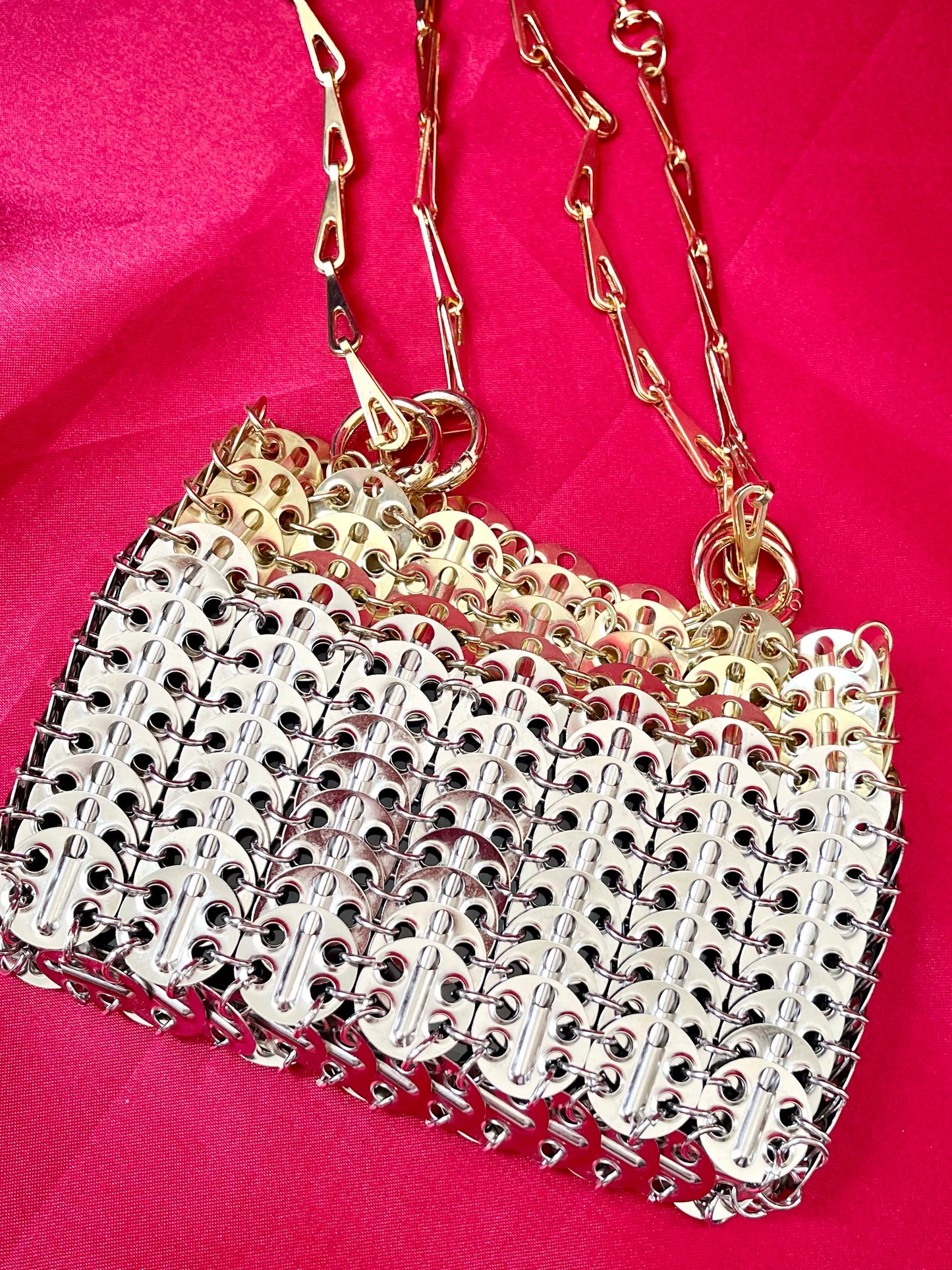 Two Tone Sparkle Design Metal Bag Style Paco Rabanne