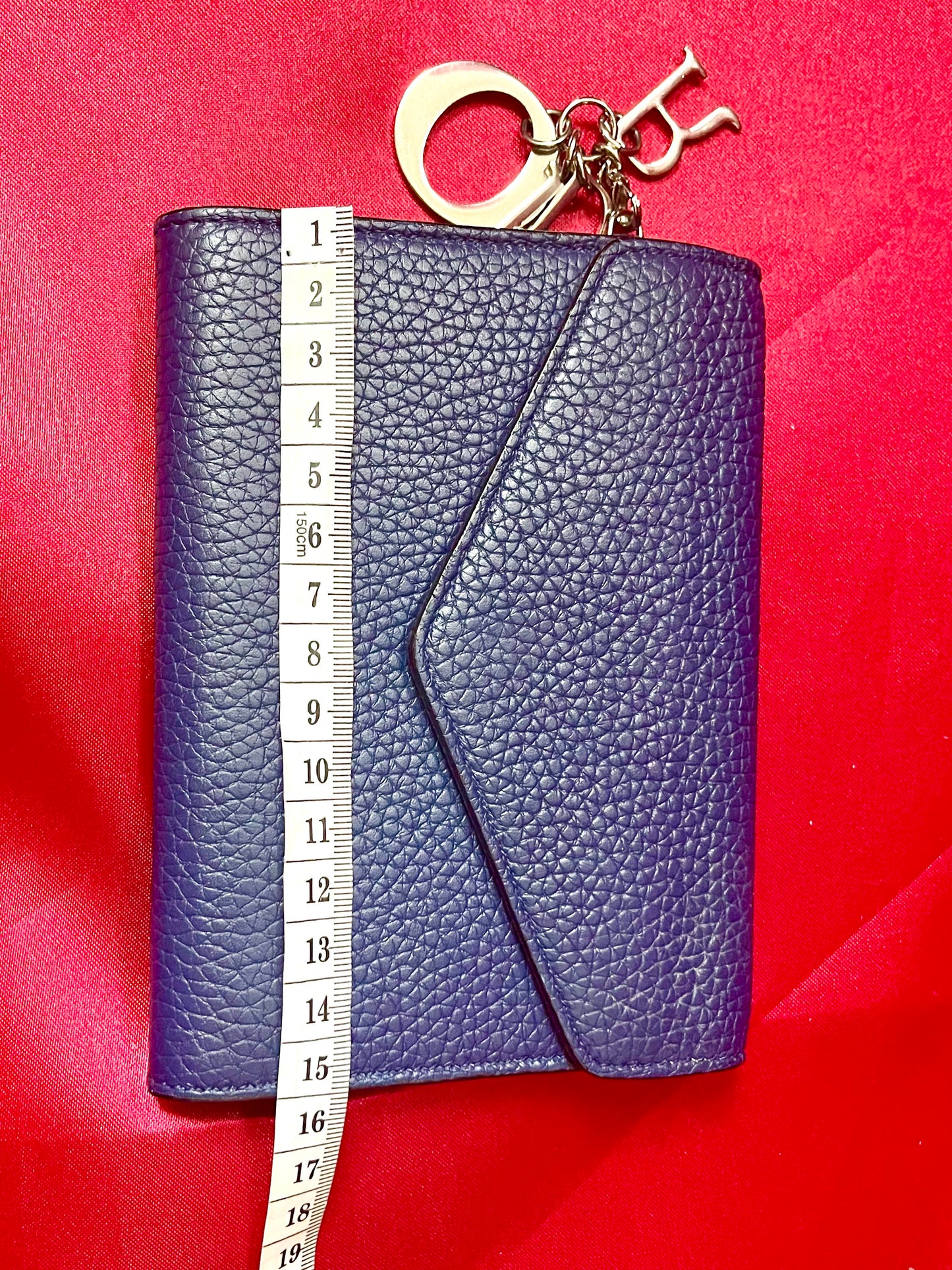 Christian Dior Blue Grained Calfskin Wallet with Charm