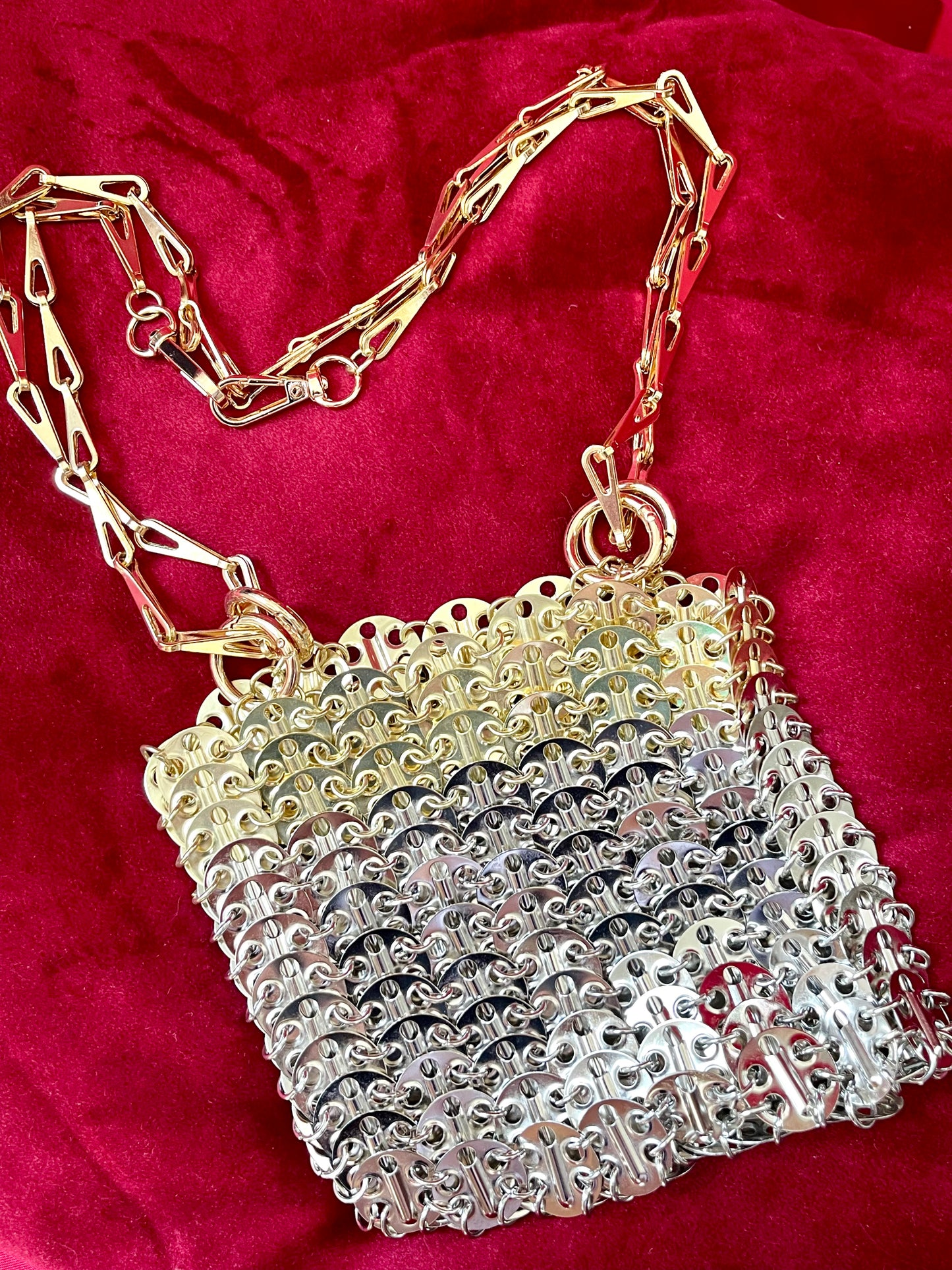 Two Tone Sparkle Design Metal Bag Style Paco Rabanne