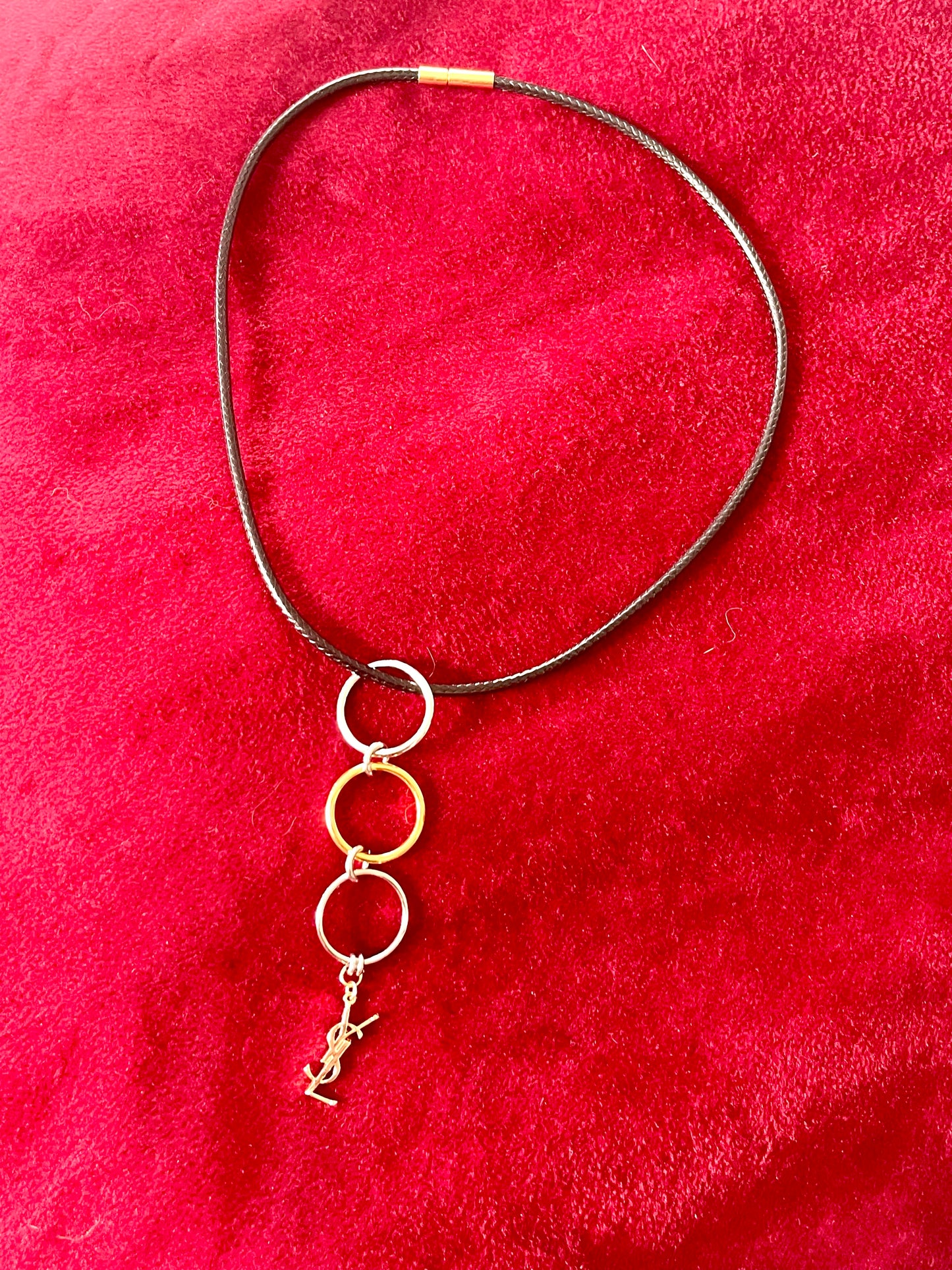 Authentic Vintage Charm Duo-Color Stainless Steel Ring with Leather Necklace
