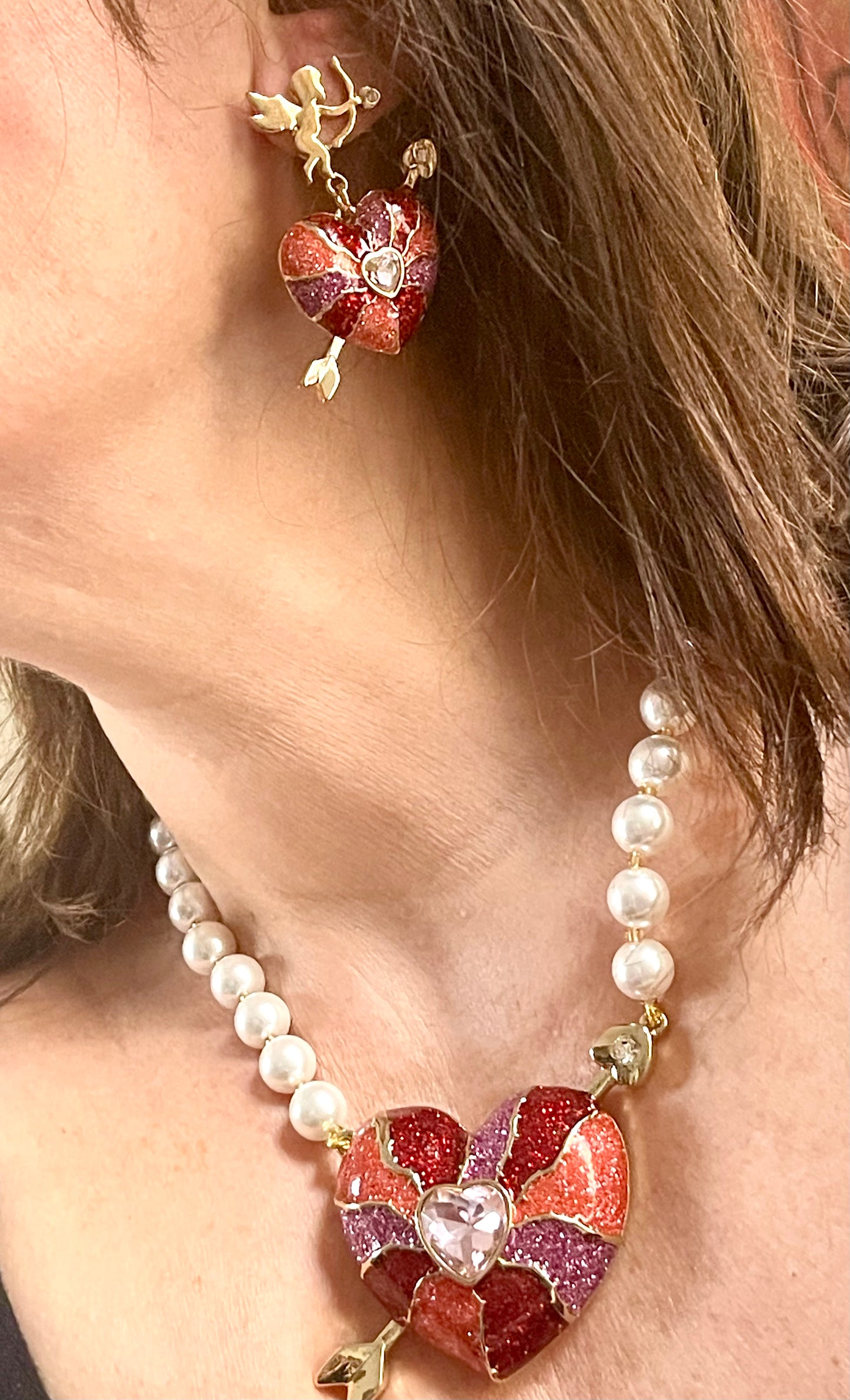 Ensemble de bijoux Statement Love Cubid Style Haute Couture Oscar De La Renta Betsey Johnson