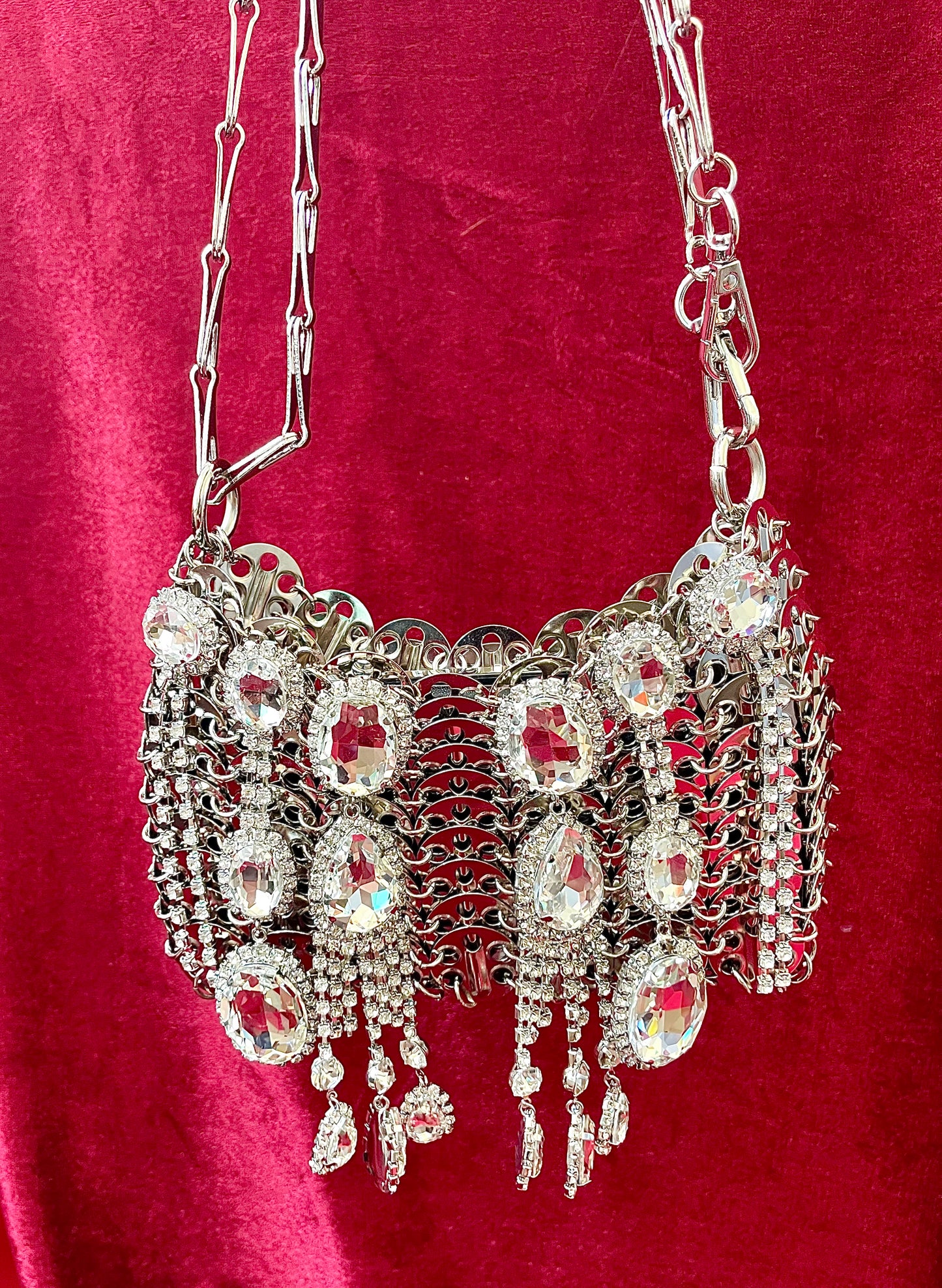 Metal Crystal Charms Bag Phone Holder Style Paco Rabanne