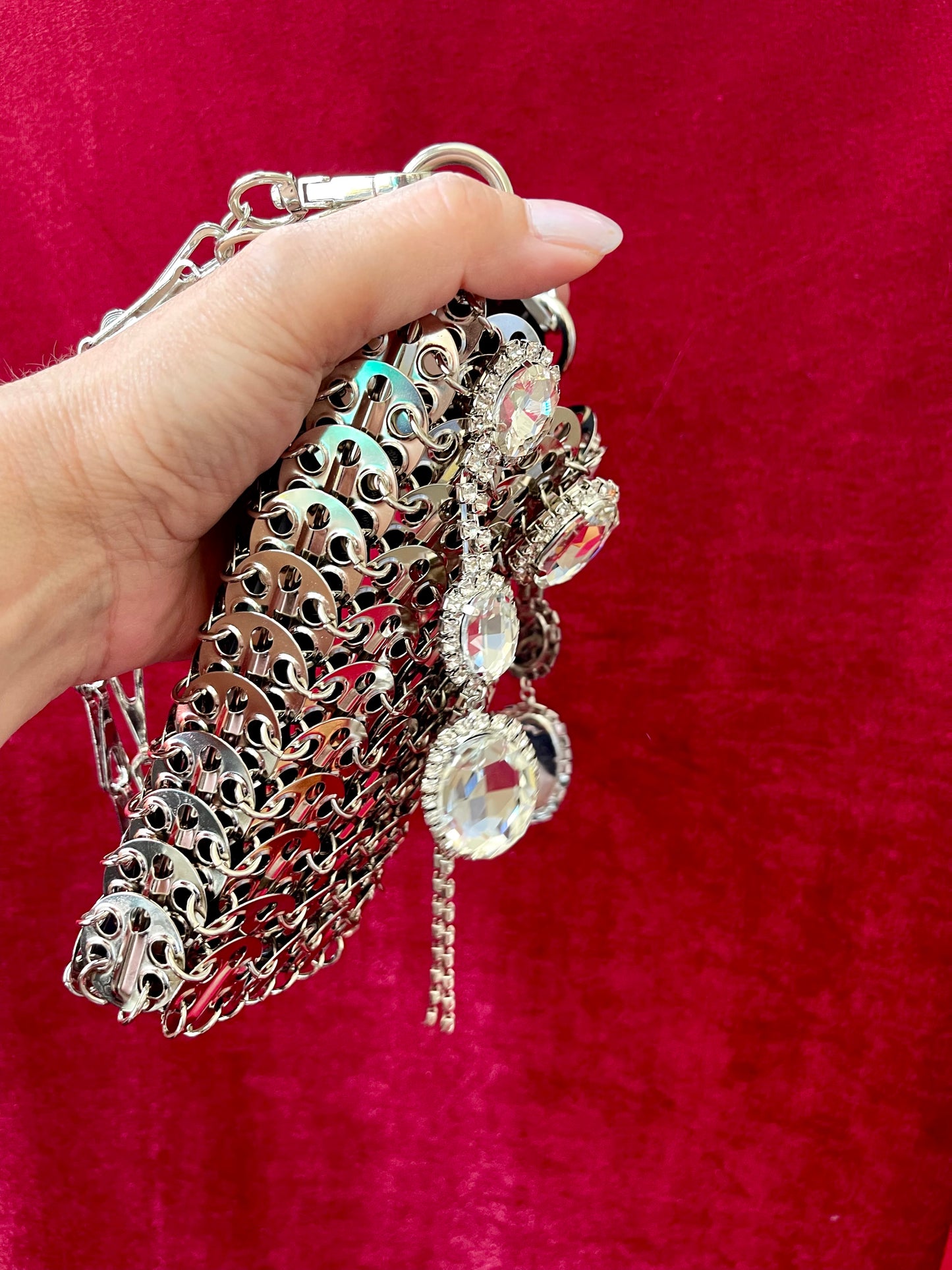 Micro Metal Phone Holder Bag Removable Crystal Brooches Style Paco Rabanne