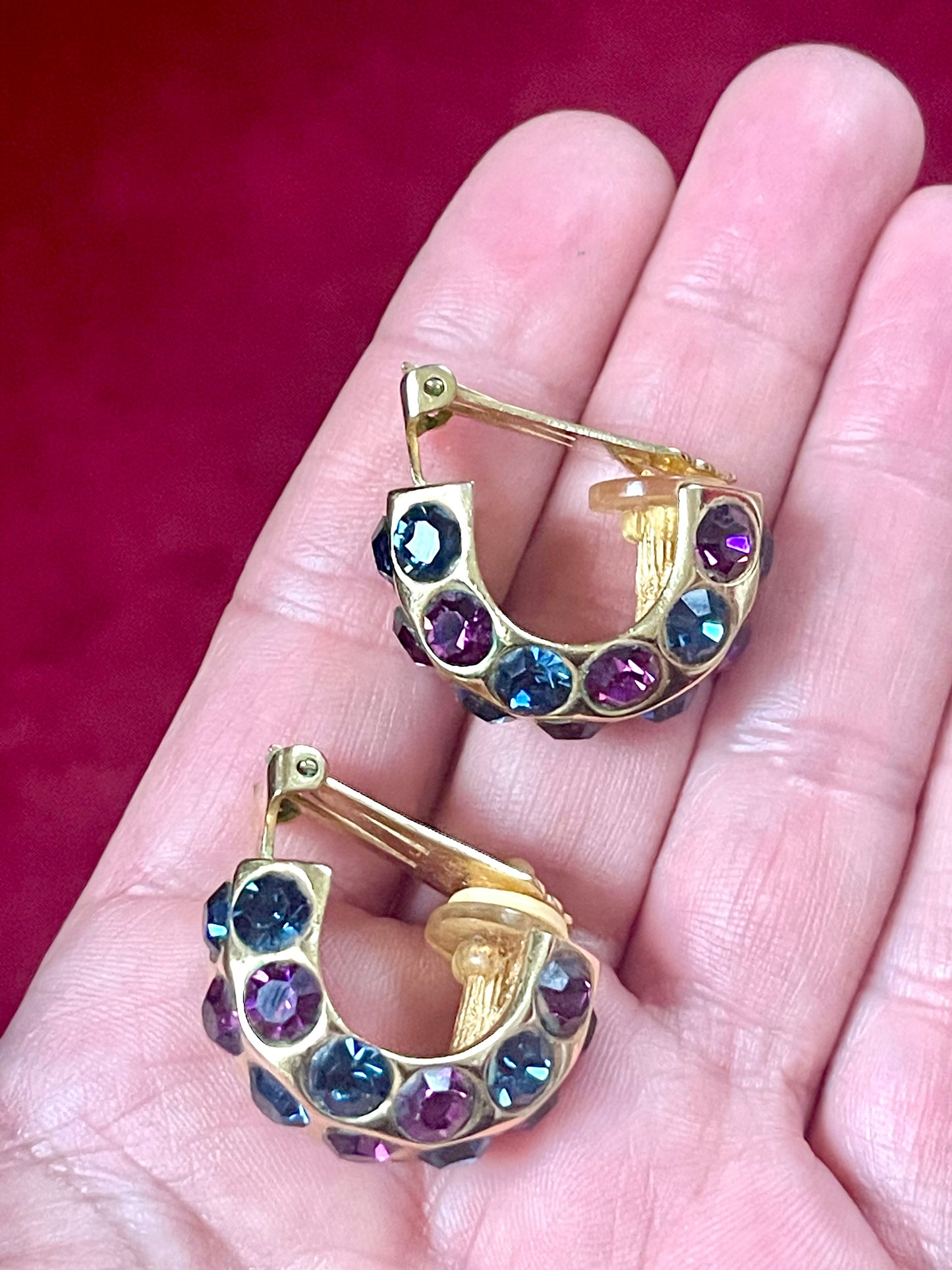 Christian Dior Hoop Vintage Earrings Pink Blue Gold Colors