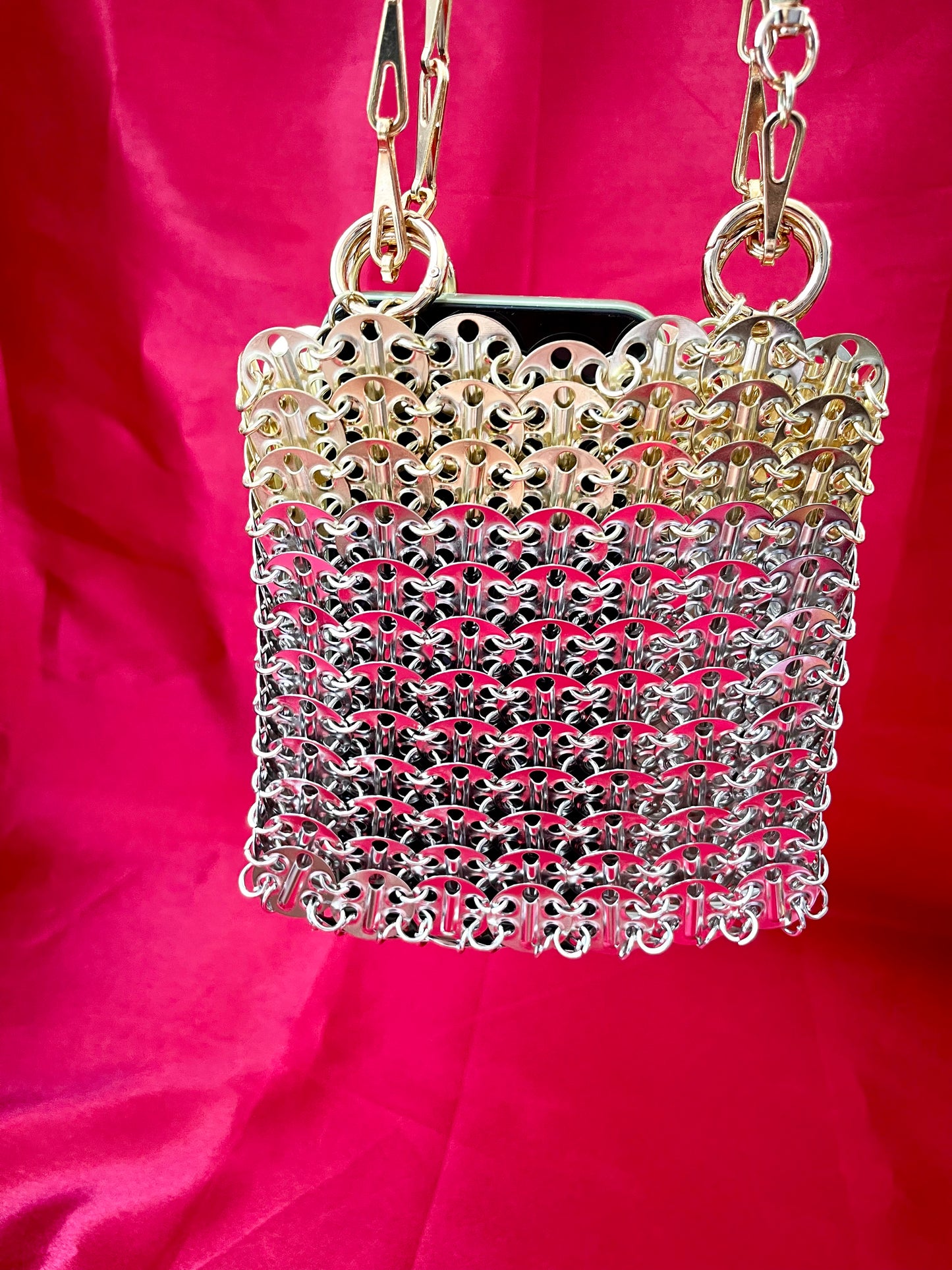 Two Tone Sparkle Design Metal Bag Style Paco Rabanne